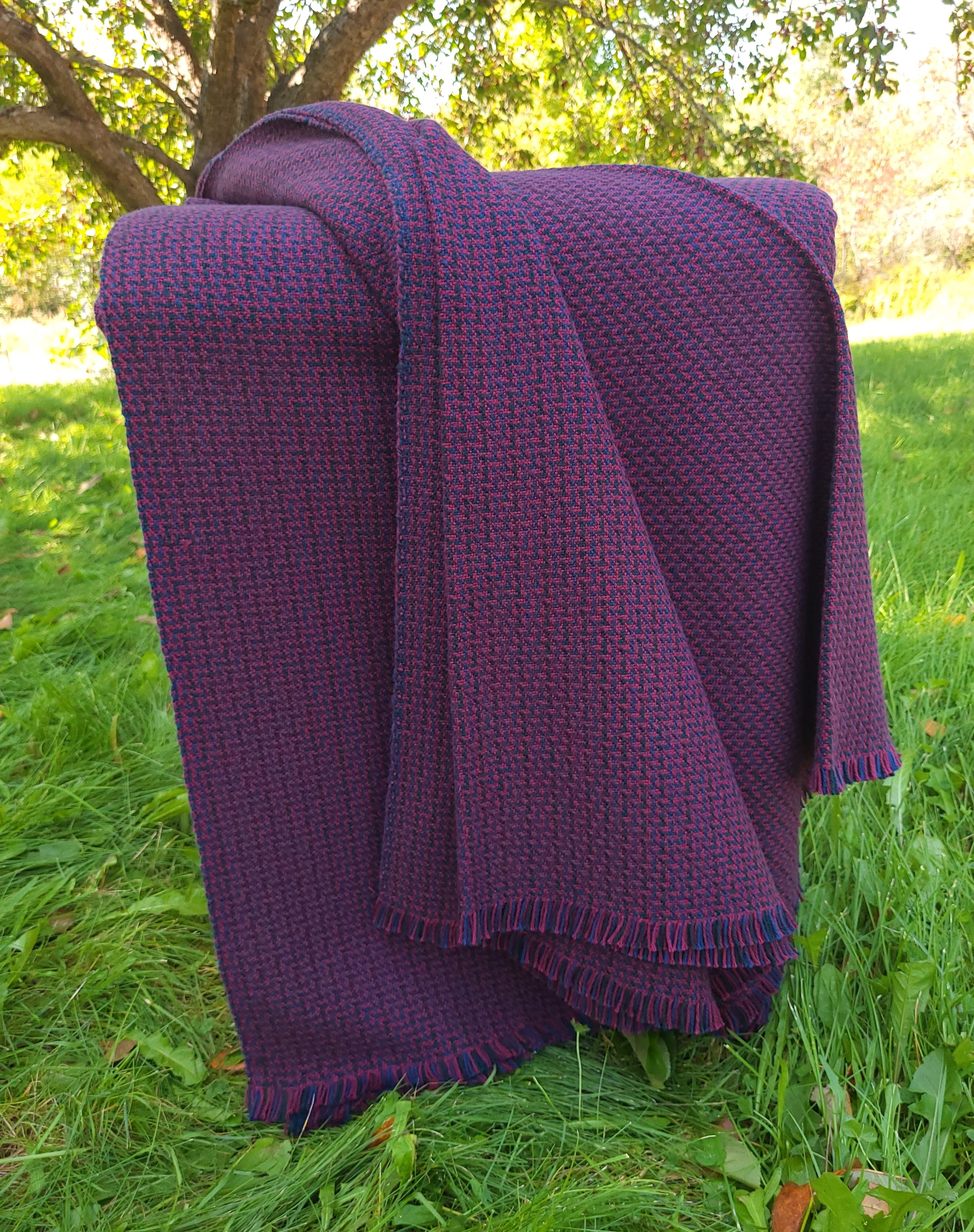 Sangria, Navy Blue and Dark Green Organic Ring Spun Cotton Blanket