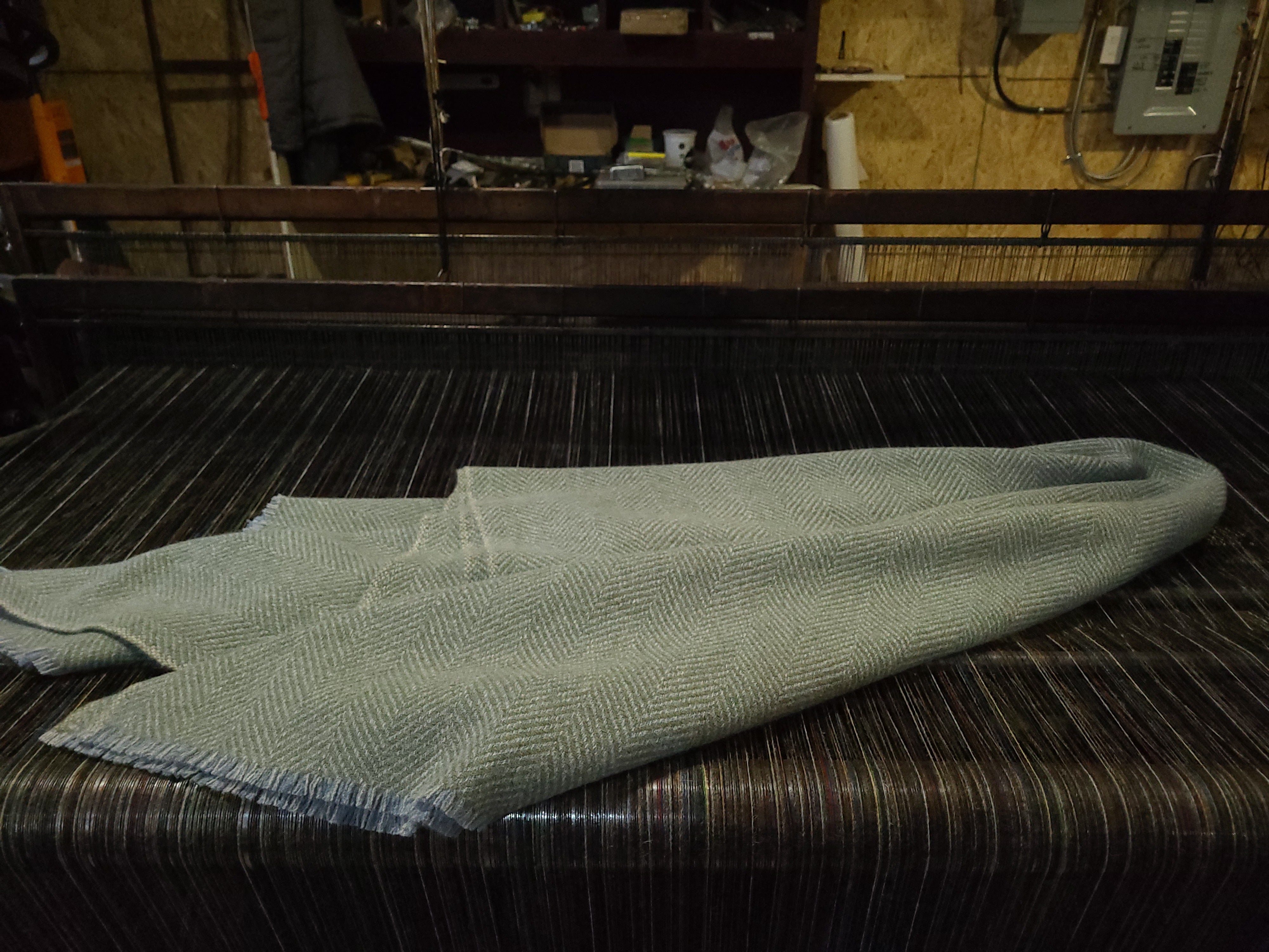 Soft Blue Azure, Light Steel Grey and Fern Leaf Green Lambswool Blanket