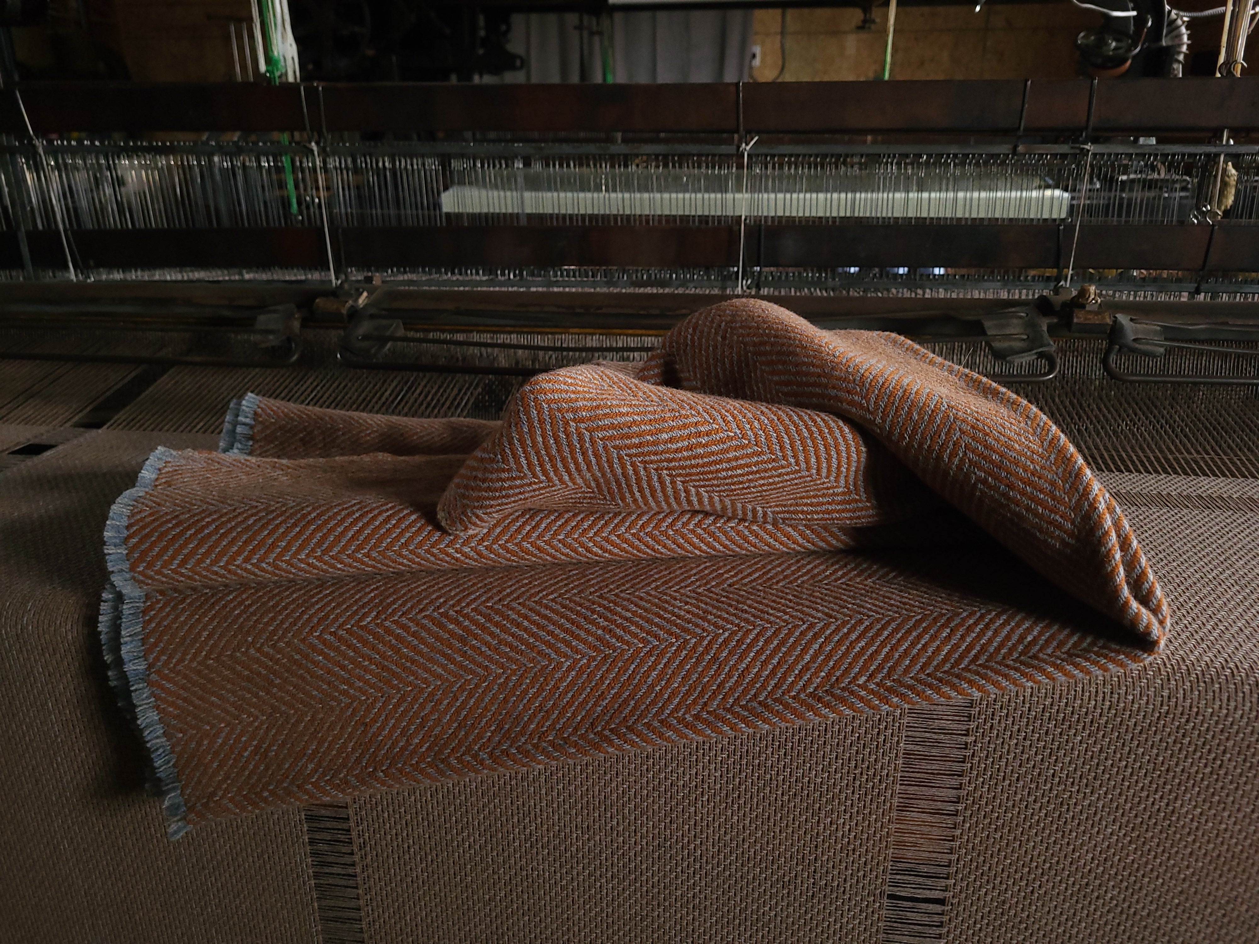 Azure, Light Steel and Tuscan Orange Lambswool Blanket