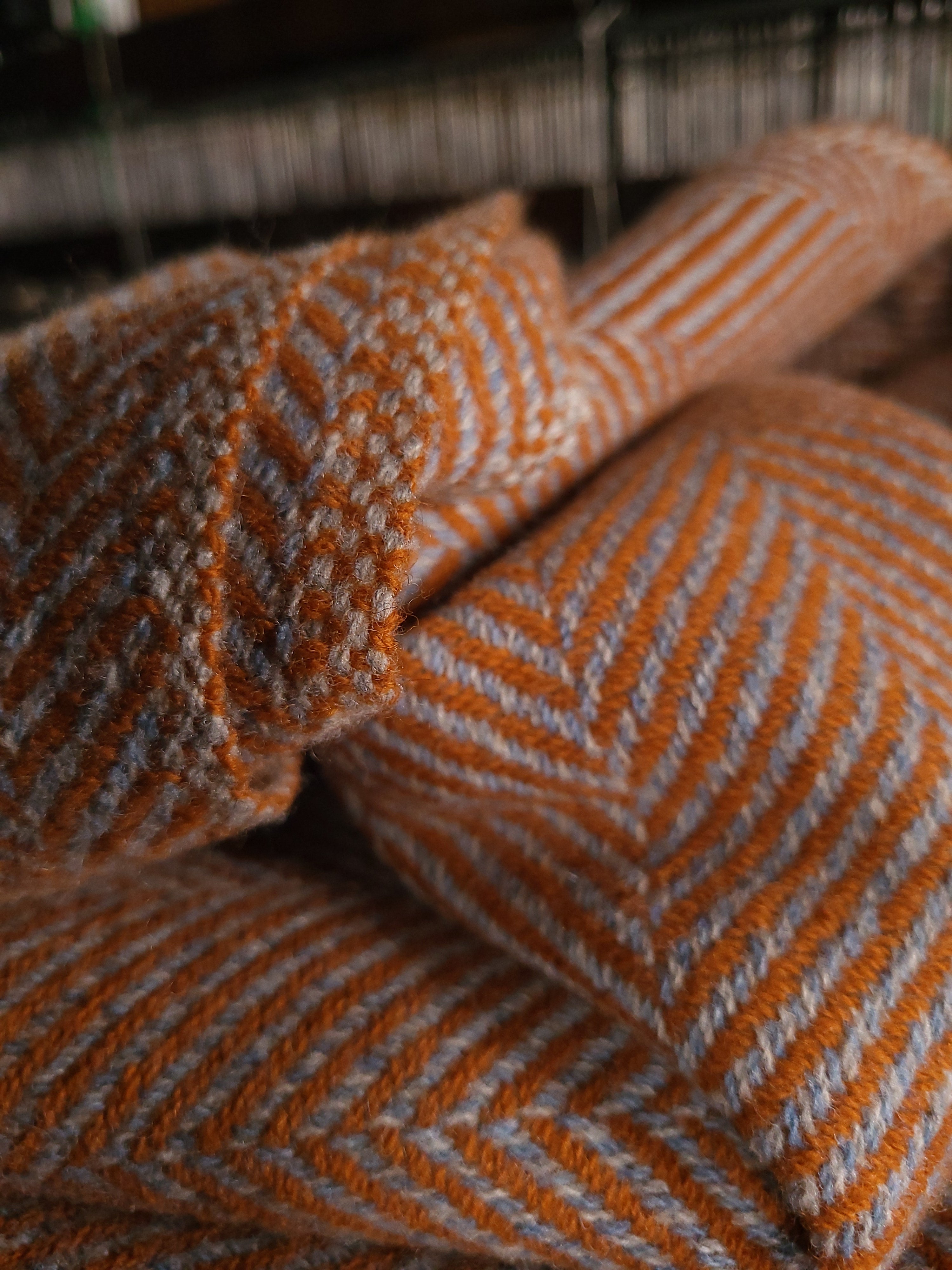 Azure, Light Steel and Tuscan Orange Lambswool Blanket