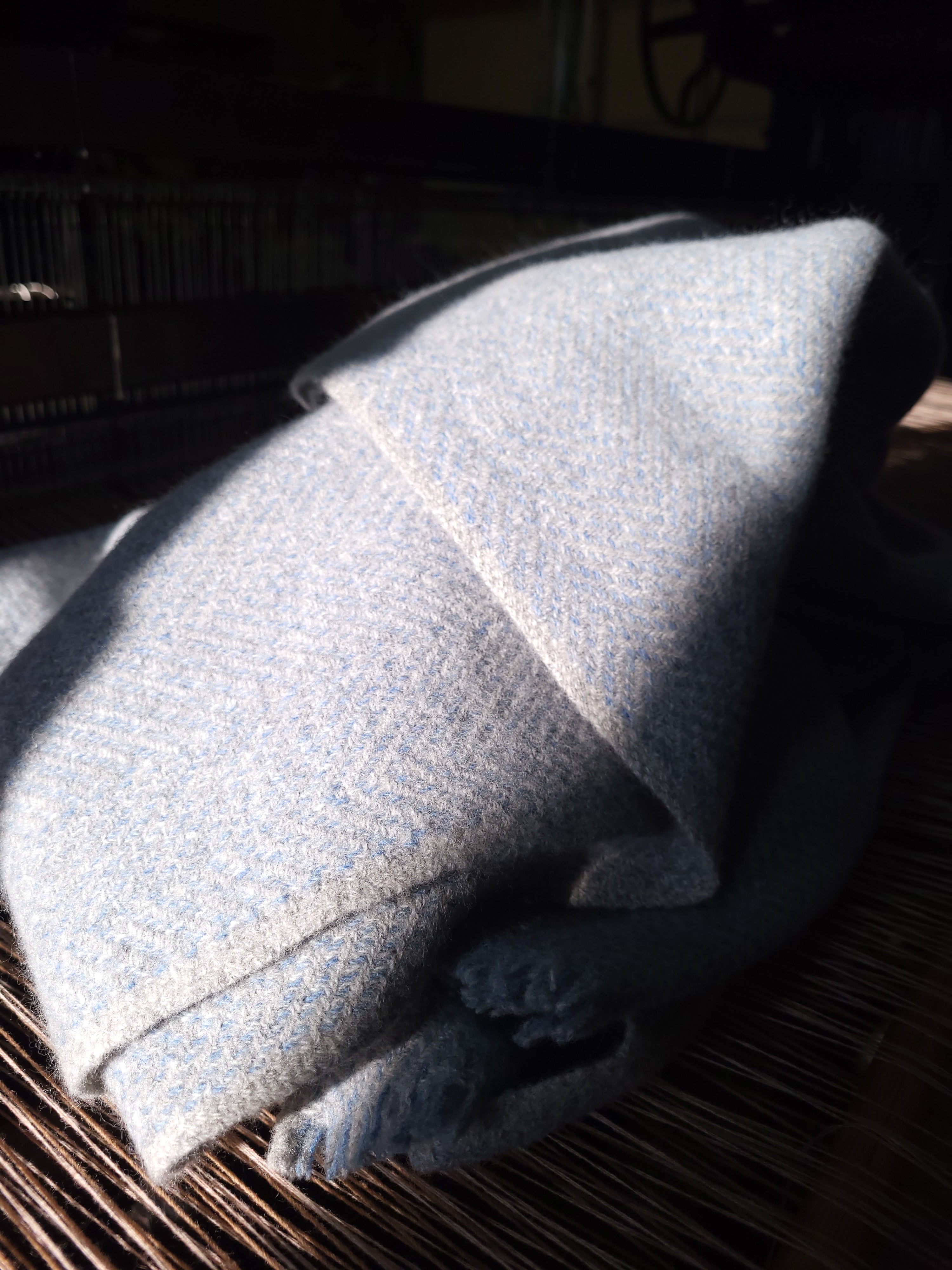 Light Steel Grey and Soft Blue Azure Lambswool Blanket