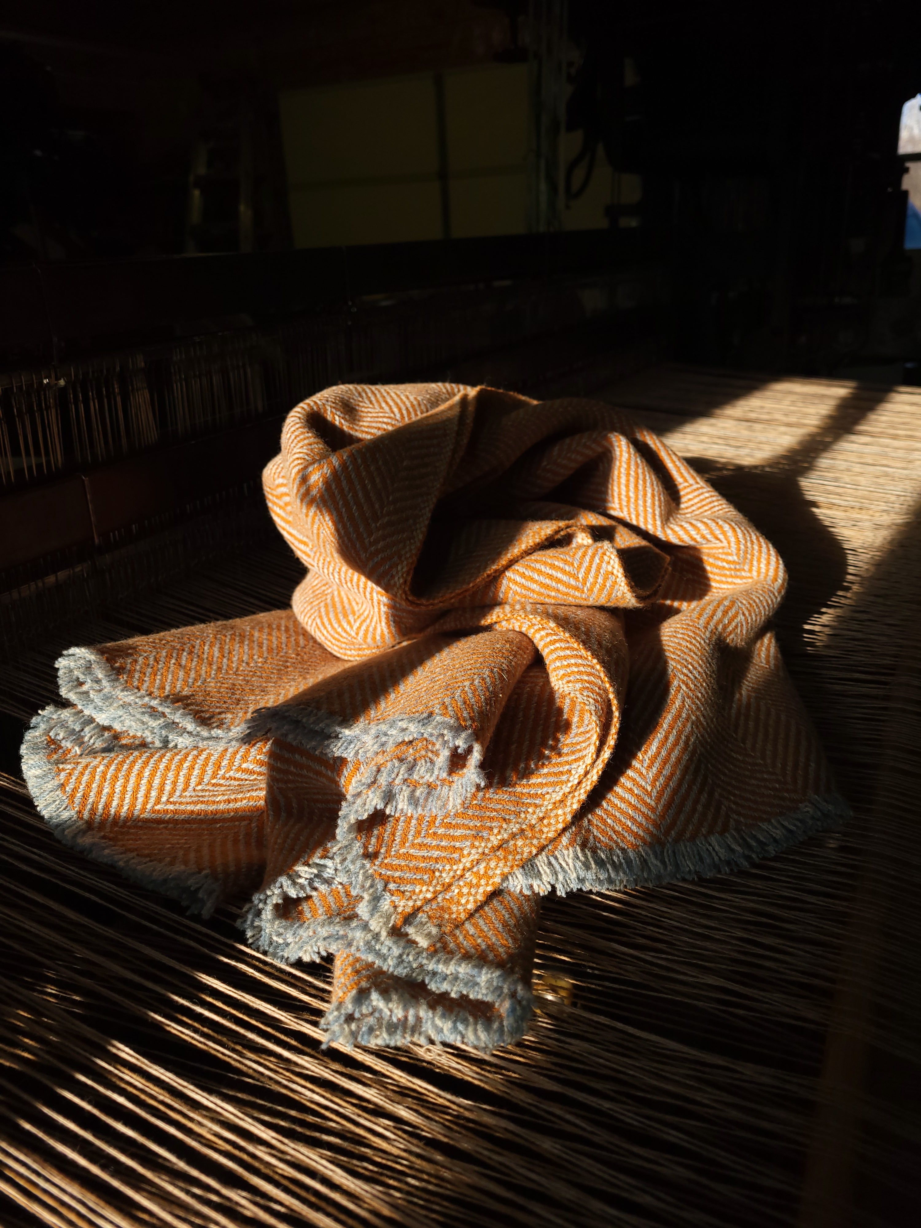 Azure, Light Steel and Tuscan Orange Lambswool Blanket