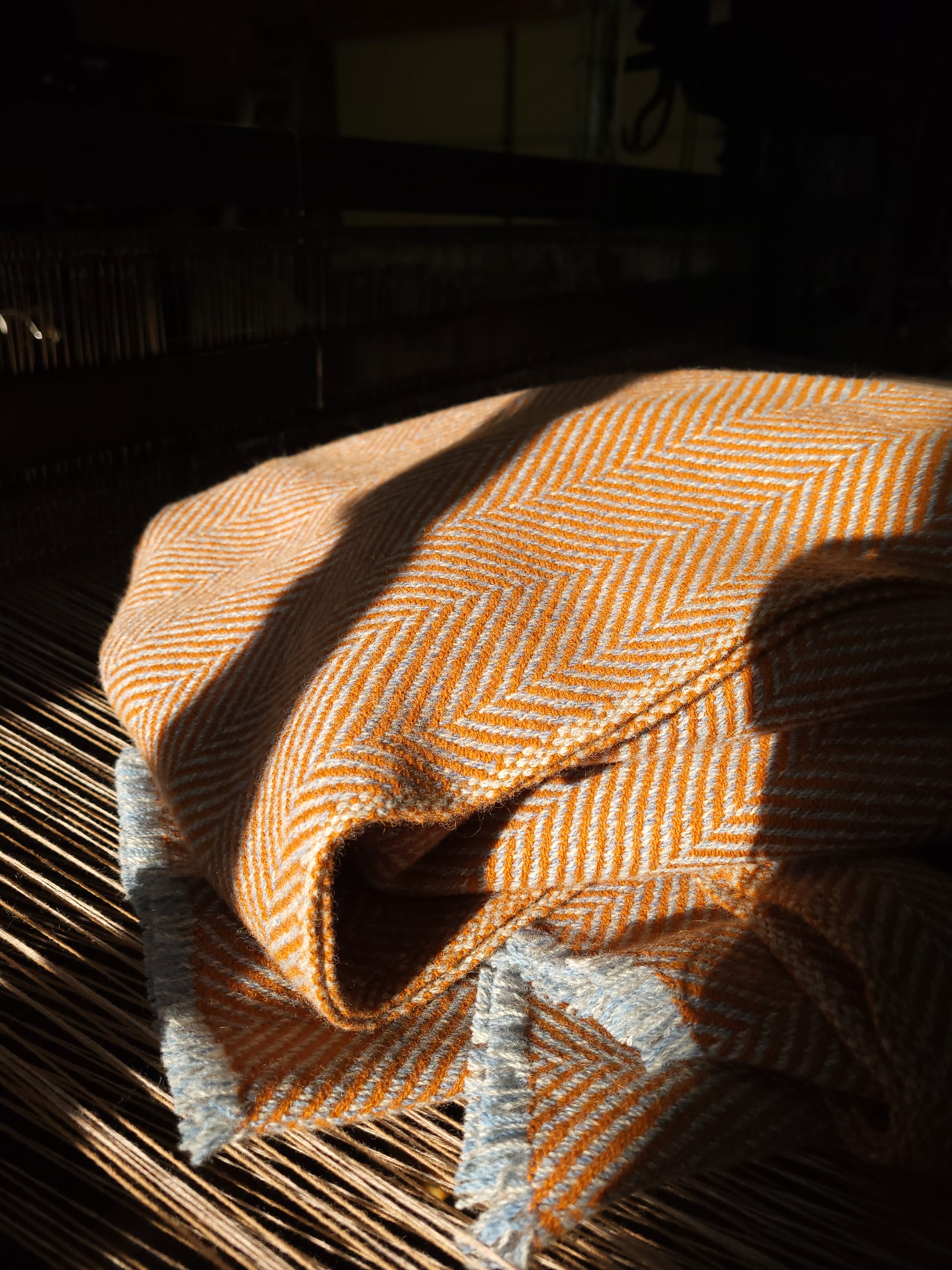 Azure, Light Steel and Tuscan Orange Lambswool Blanket