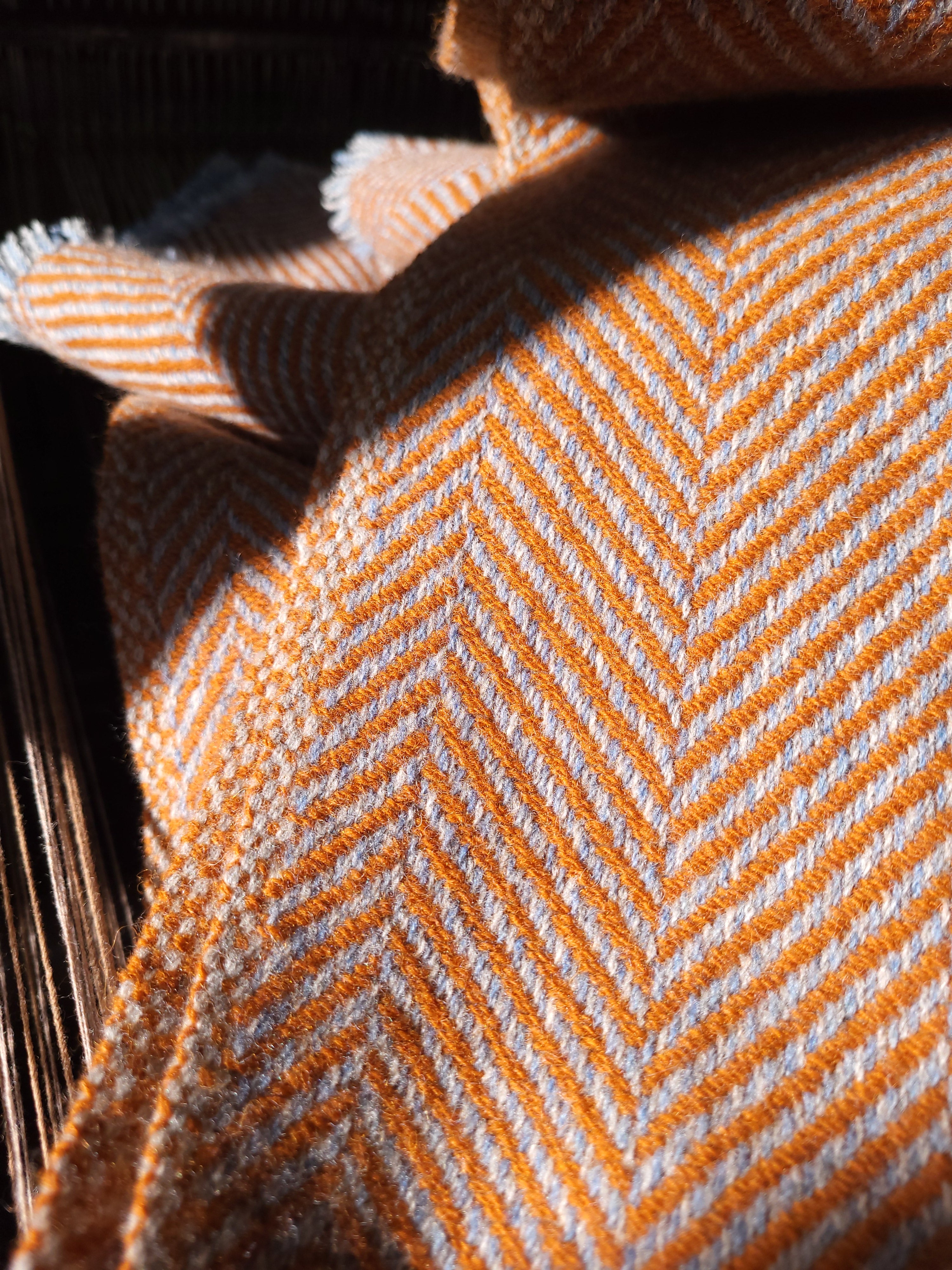 Azure, Light Steel and Tuscan Orange Lambswool Blanket