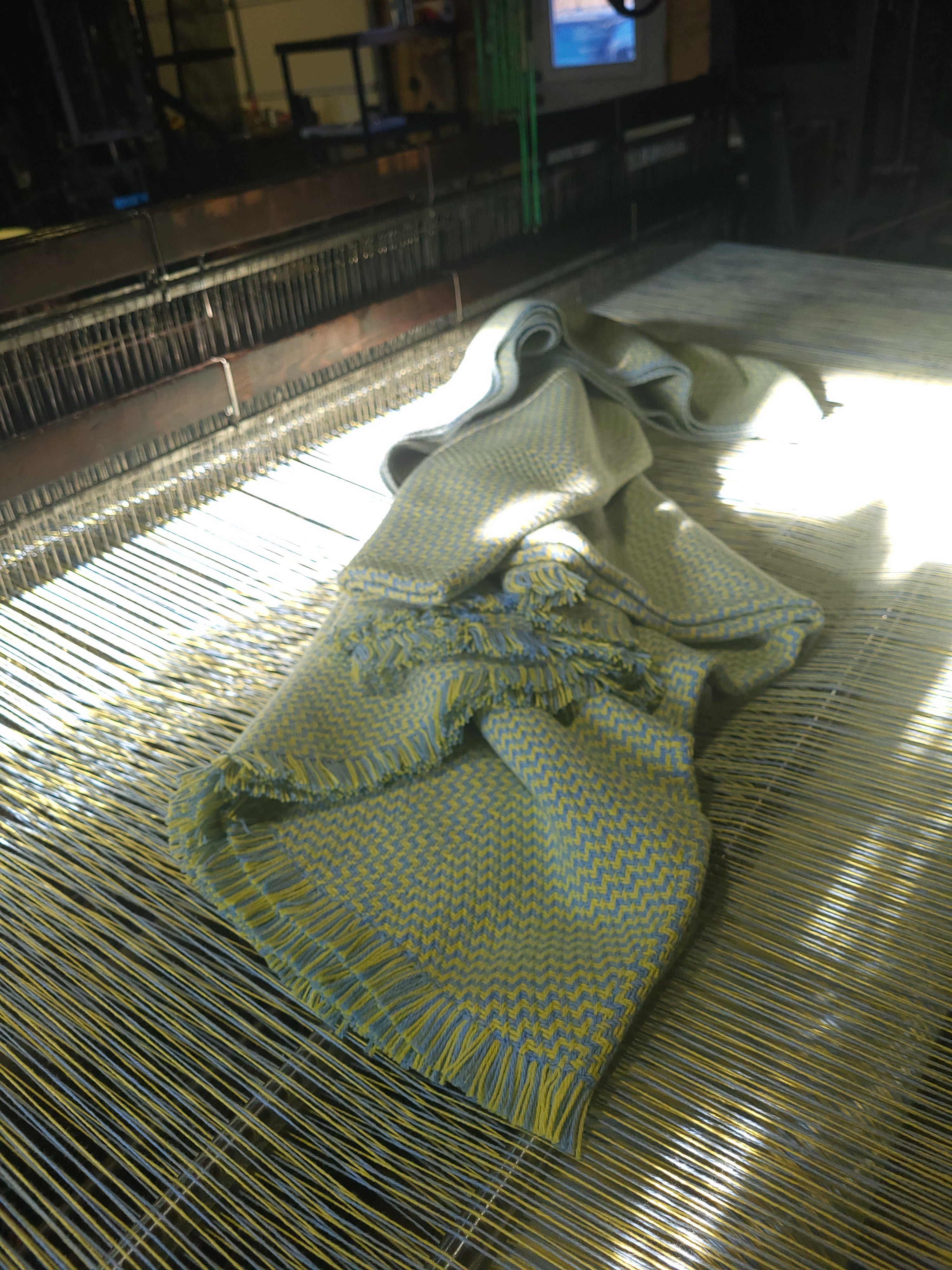 Lemon Chiffon and Blue Organic Cotton Blanket