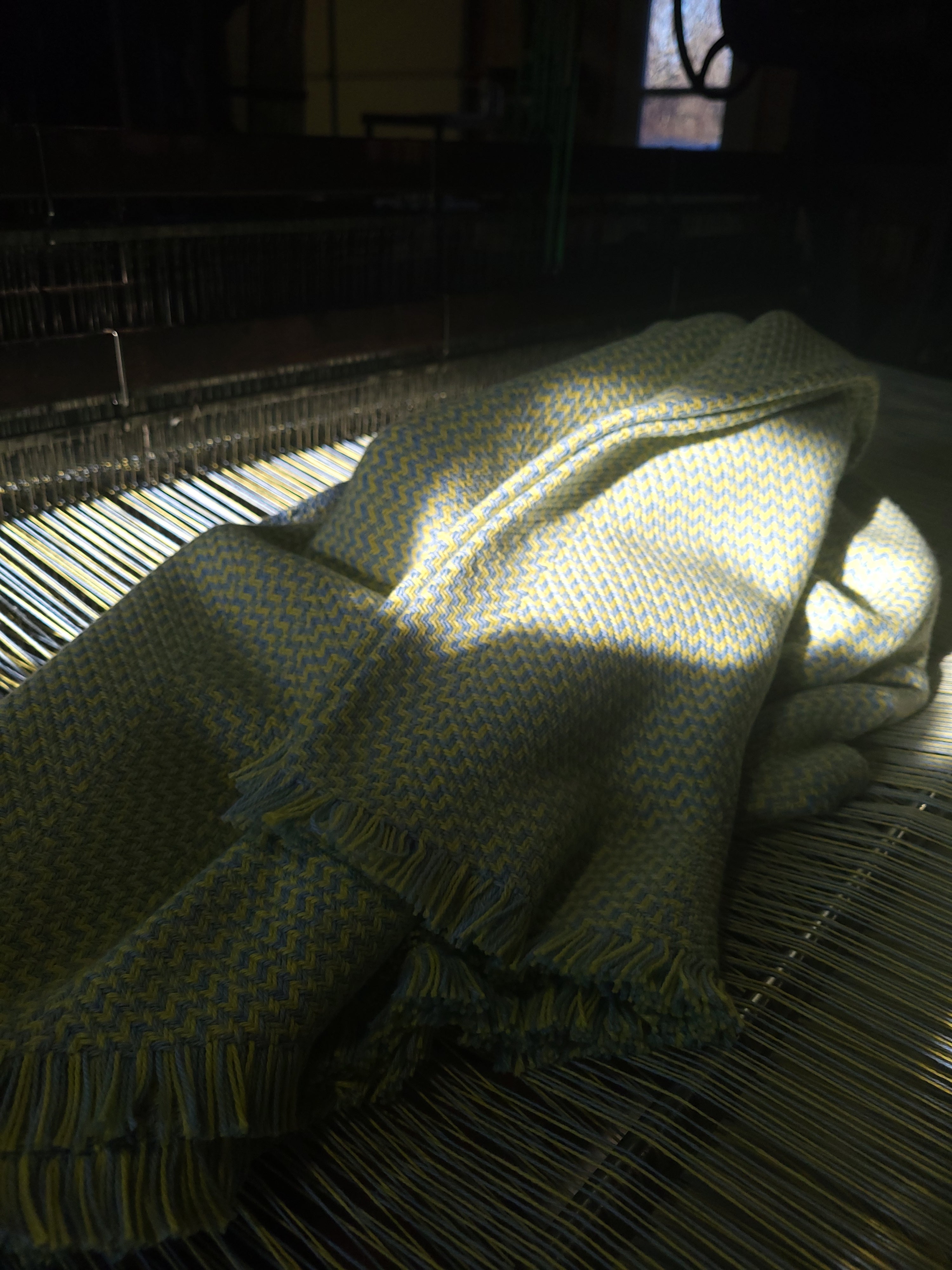 Lemon Chiffon and Blue Organic Cotton Blanket