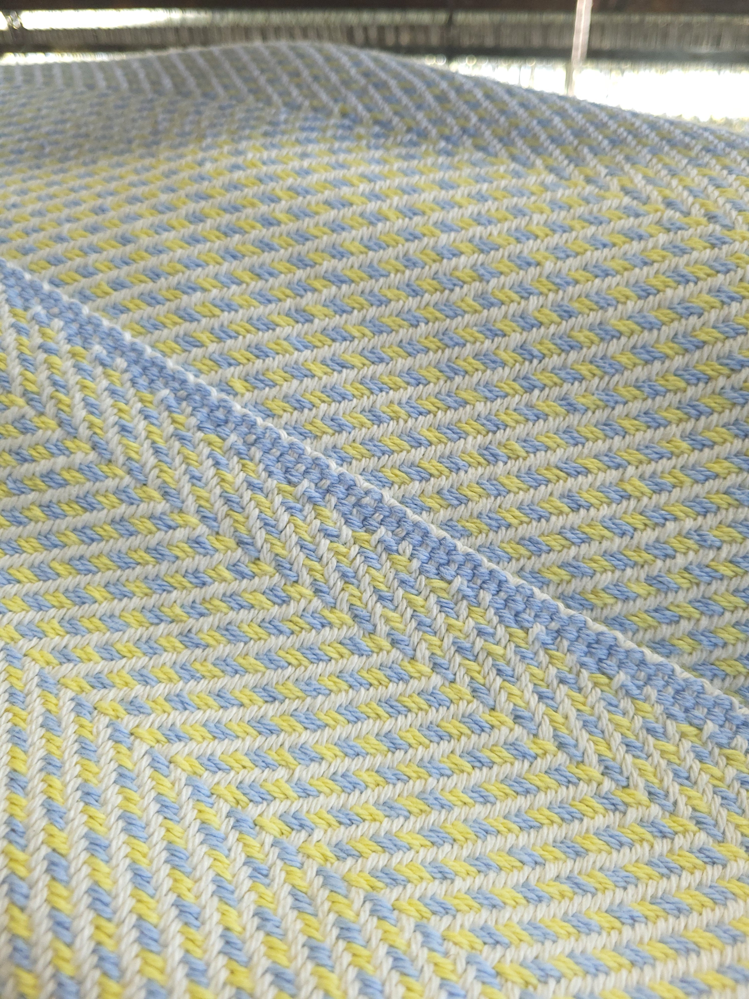Lemon Chiffon, Blue and Natural White Organic Cotton Blanket