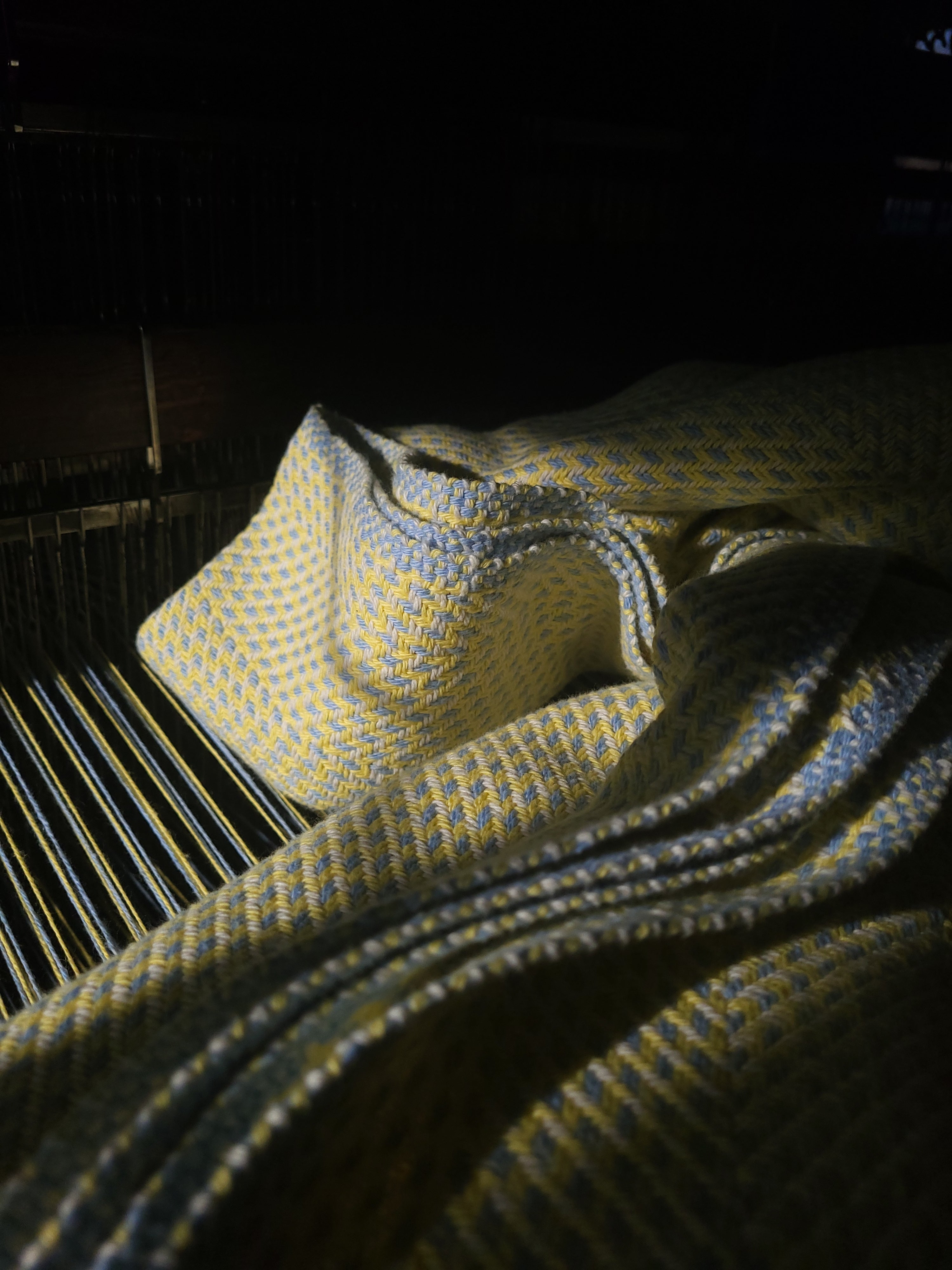 Lemon Chiffon and Blue with Lemon and Natural White Organic Cotton Blanket