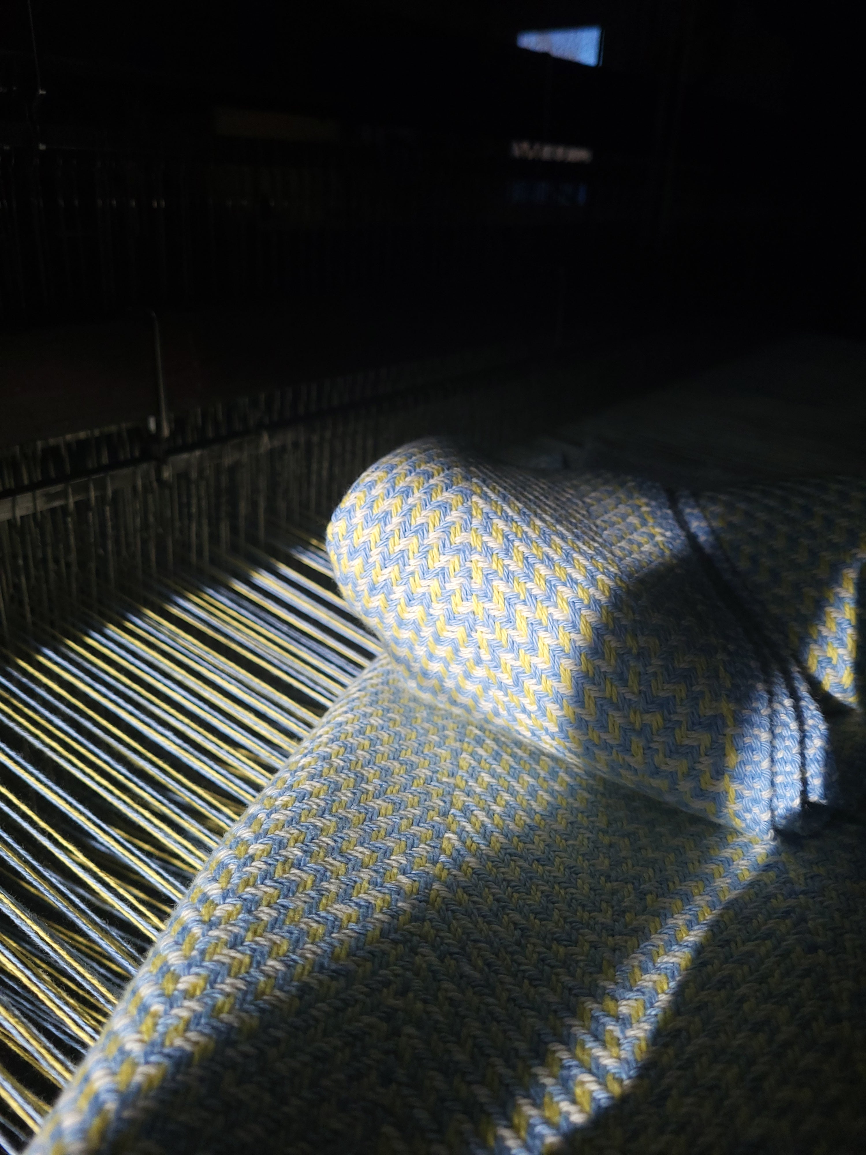 Lemon Chiffon and Blue with Blue and Natural White Organic Cotton Blanket