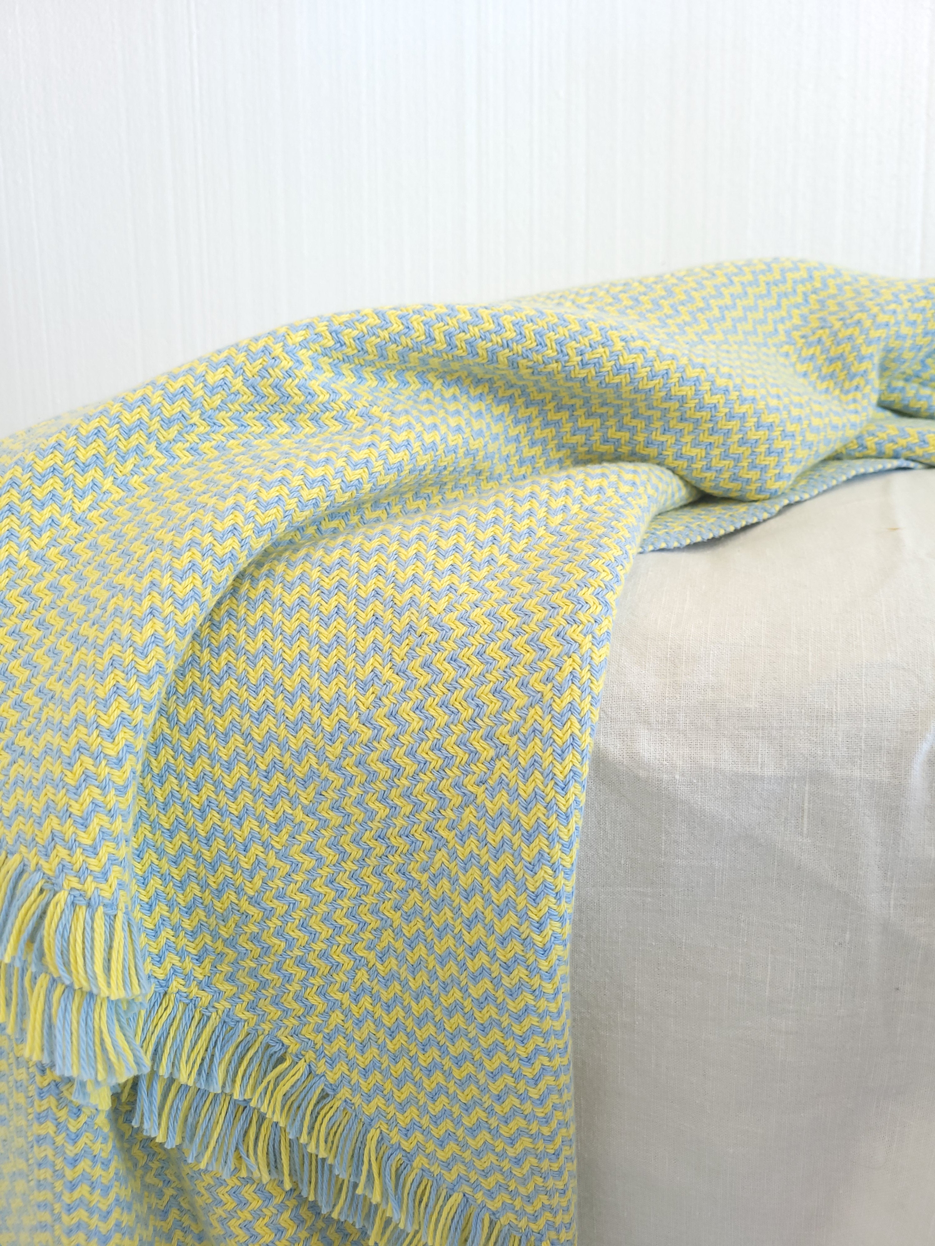 Lemon Chiffon and Blue Organic Cotton Blanket