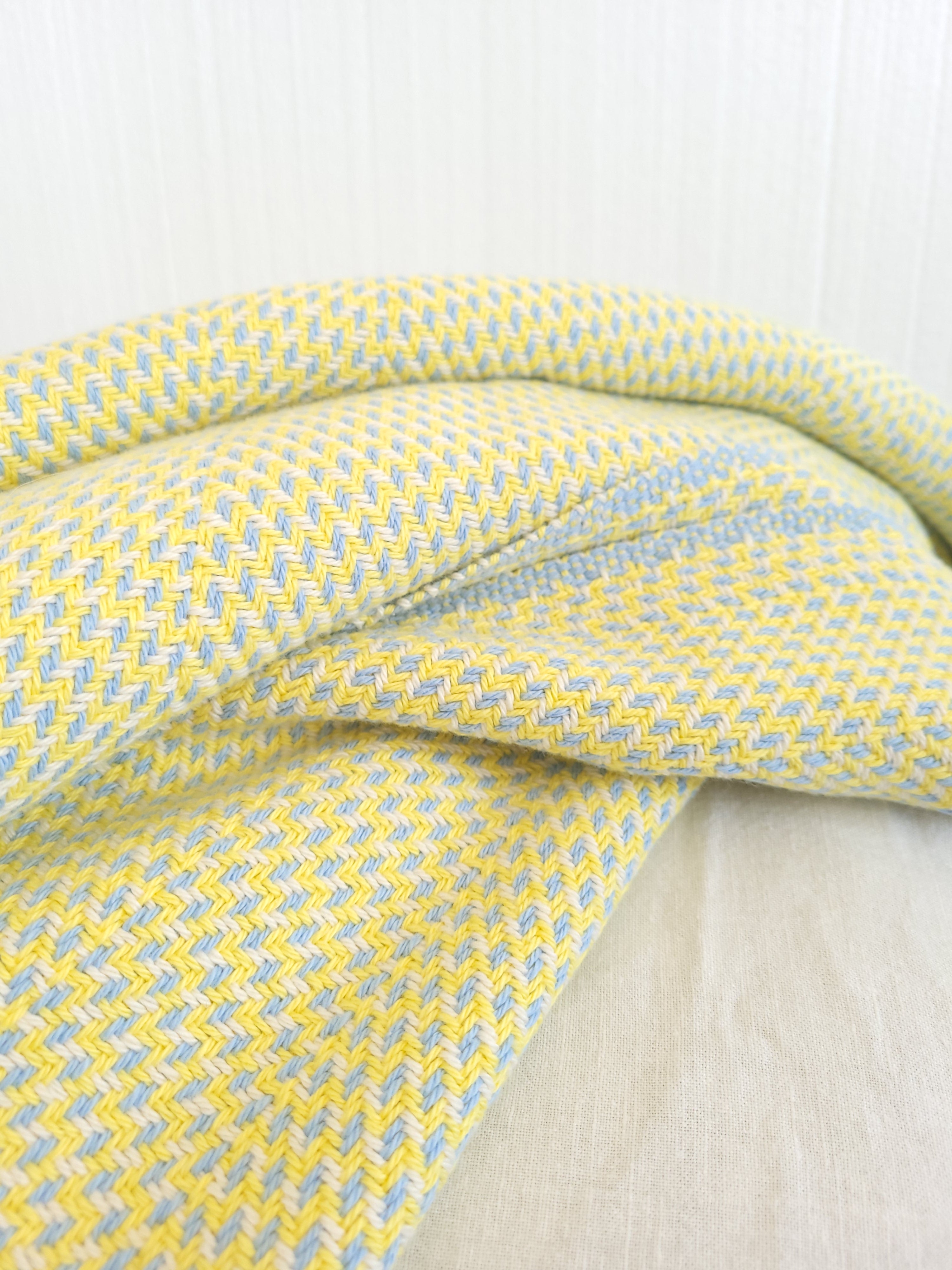 Lemon Chiffon and Blue with Lemon and Natural White Organic Cotton Blanket