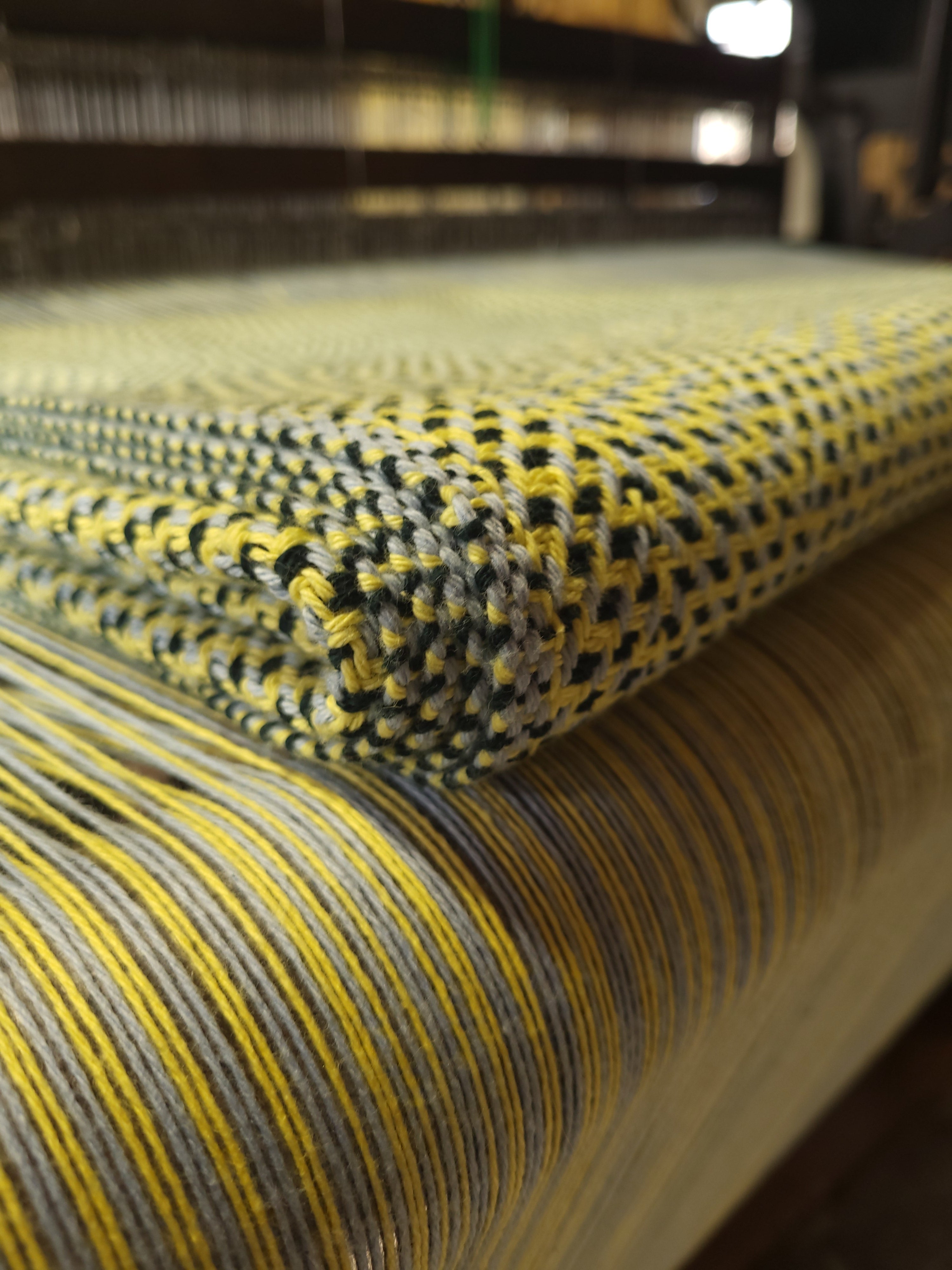 Lemon Chiffon and Blue Warp with Chiffon and Forest Green Weft