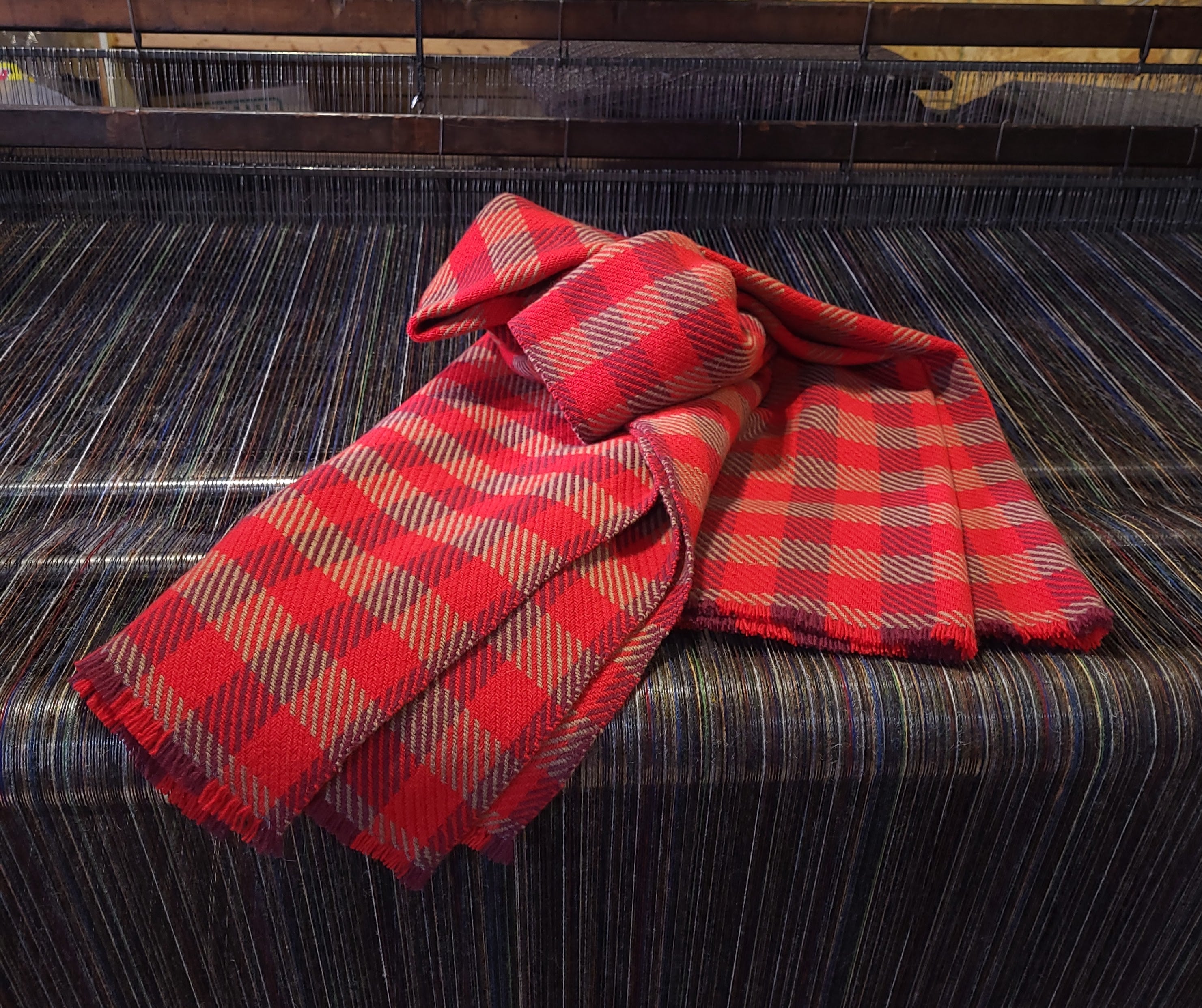 Red Check Lambswool Blanket in Tartan Red, Sangria and Light Beige