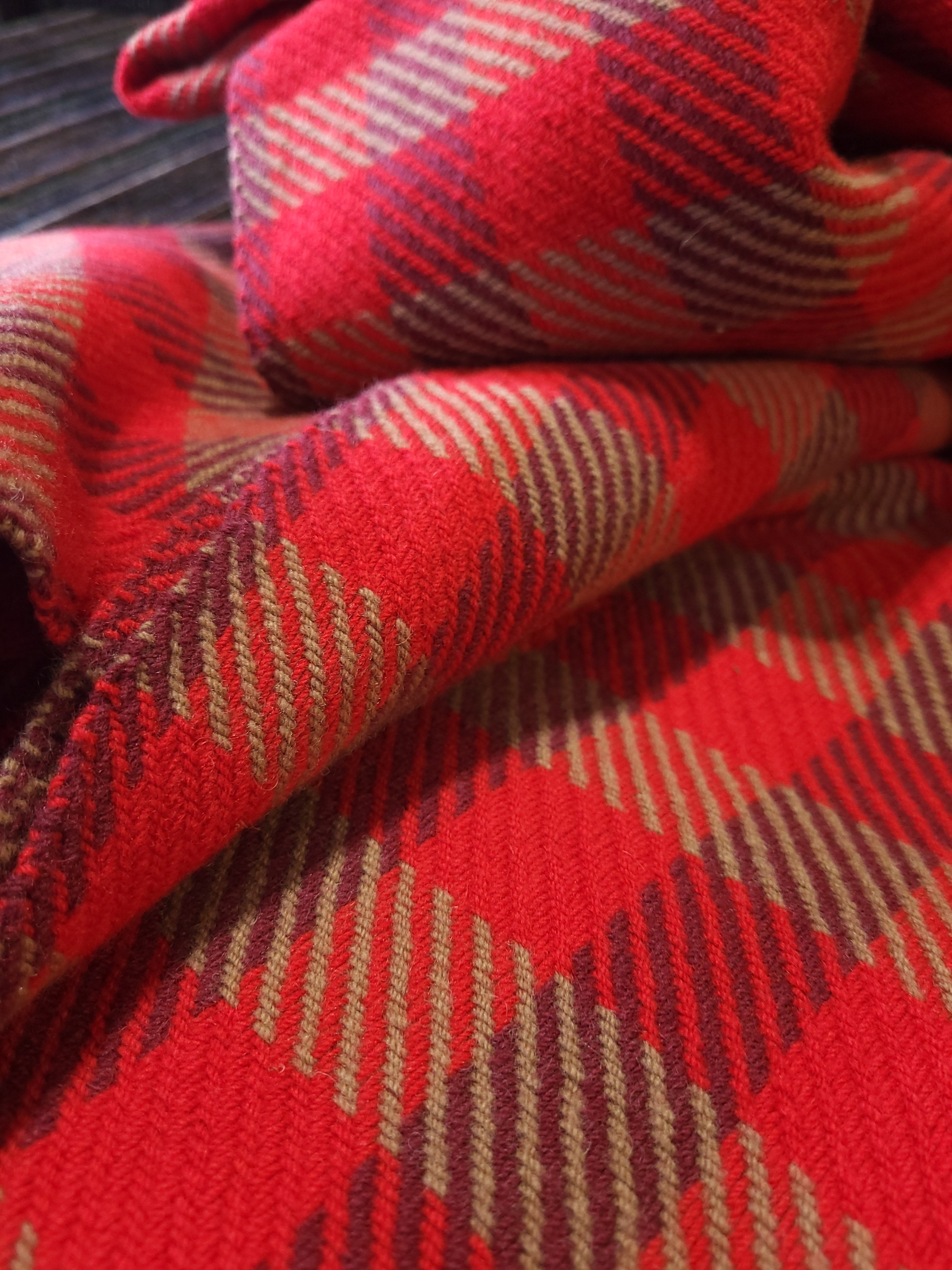 Red Check Lambswool Blanket in Tartan Red, Sangria and Light Beige
