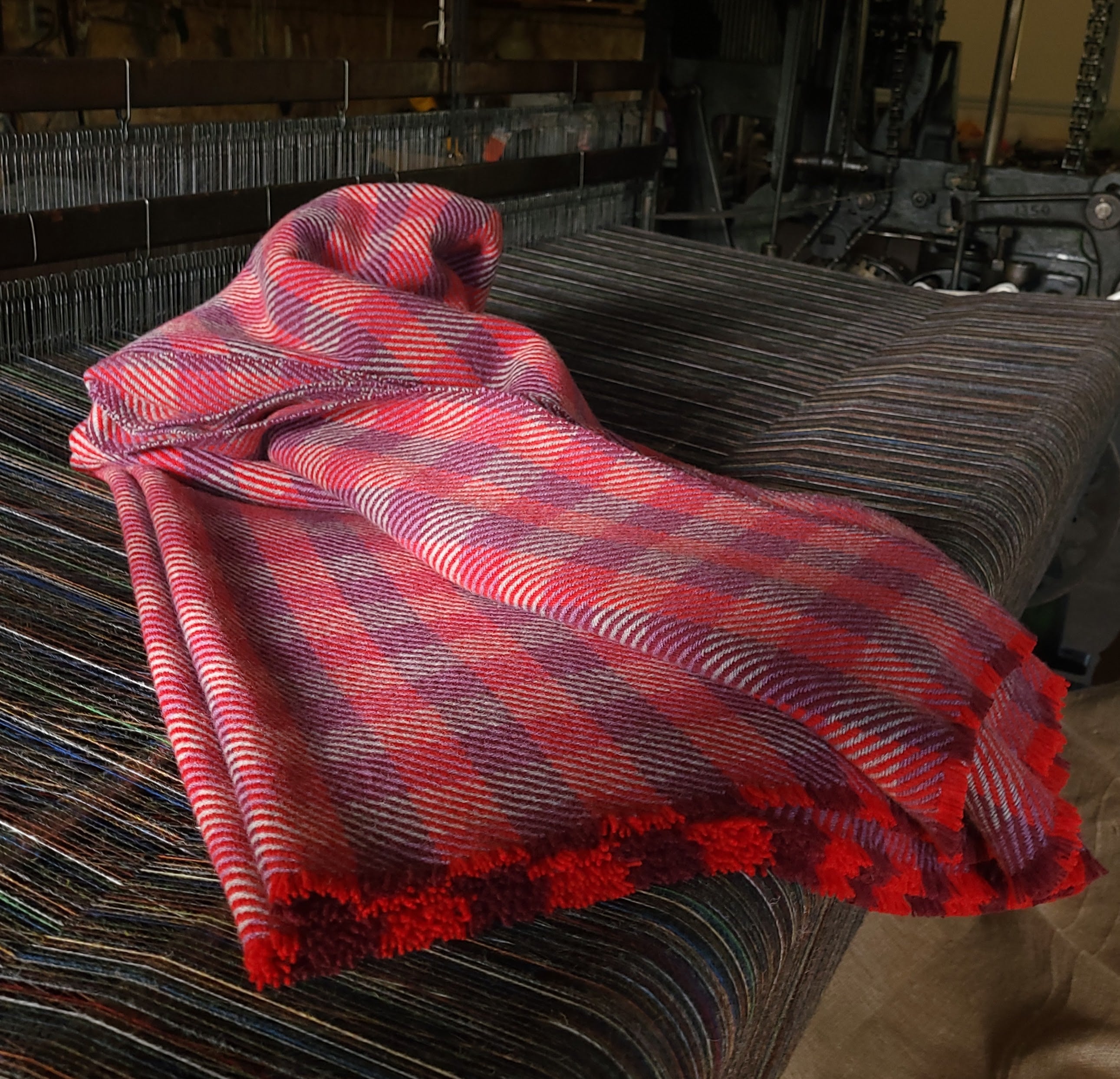 Red Check Lambswool Blanket in Tartan Red, Sangria and Grey