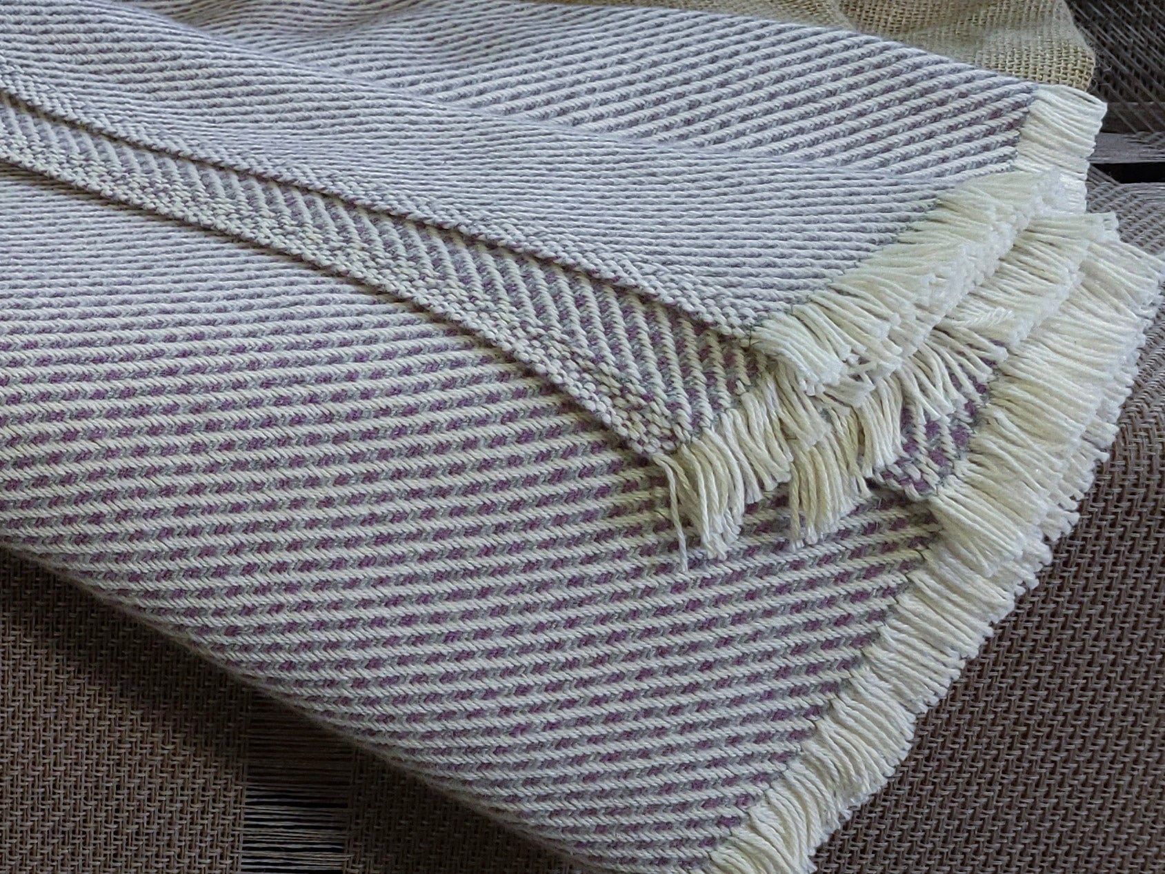 Cream, Culloden and Grey Organic Cotton and Lambswool Blanket