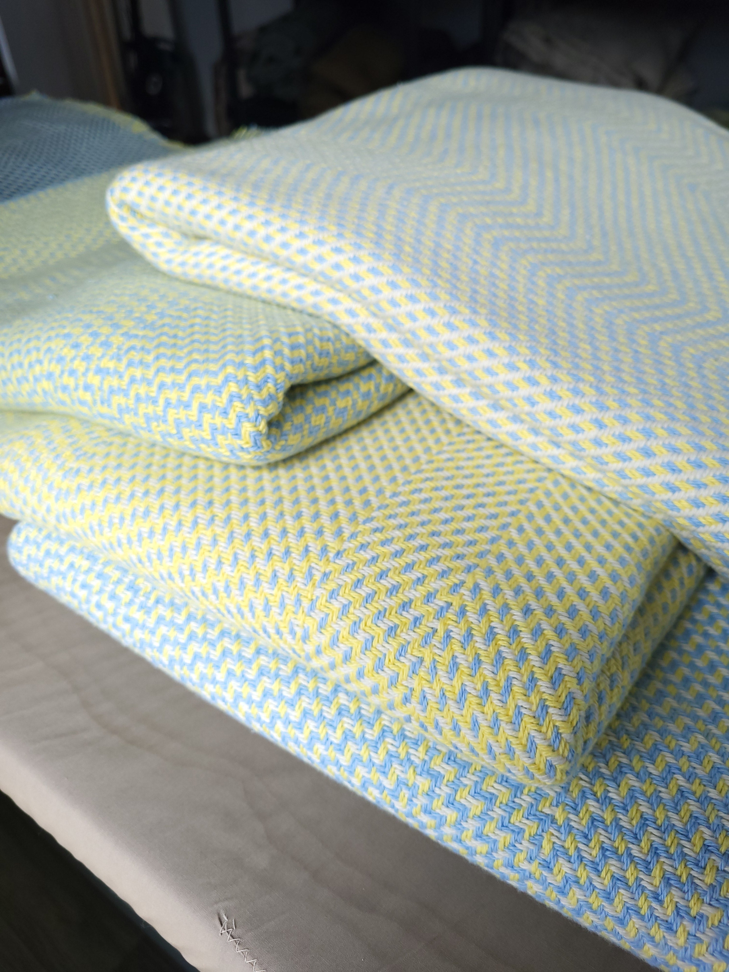 Lemon Chiffon and Blue Organic Cotton Blankets