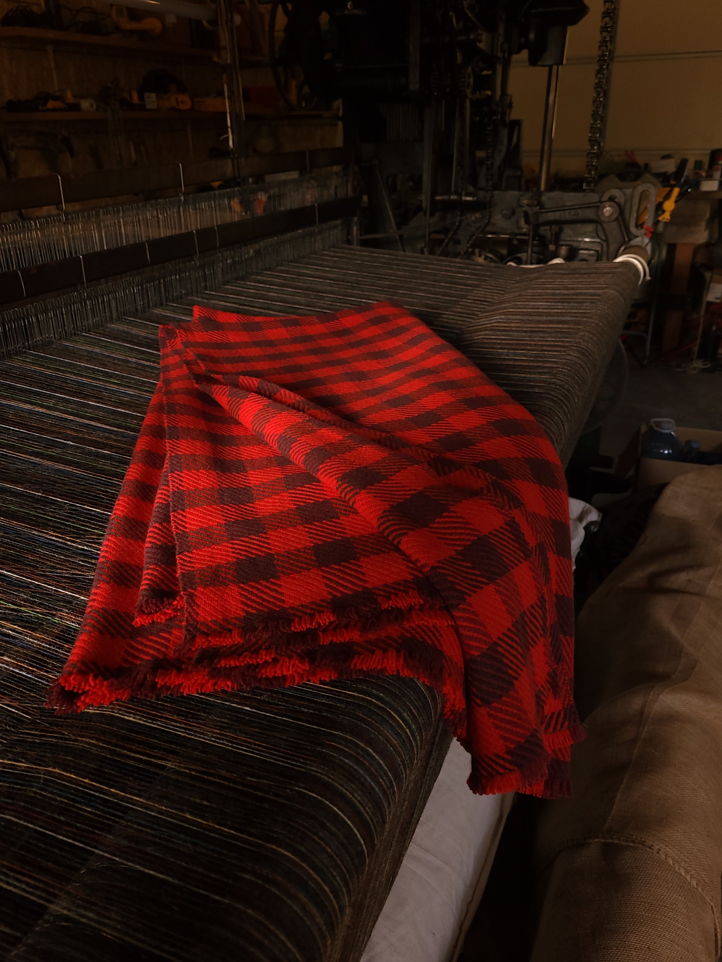 Red Check Lambswool Blanket in Tartan Red, Sangria and Mocha