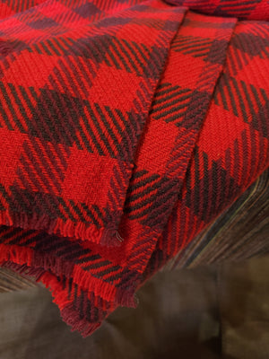 Red Check Lambswool Blanket in Tartan Red, Sangria and Mocha