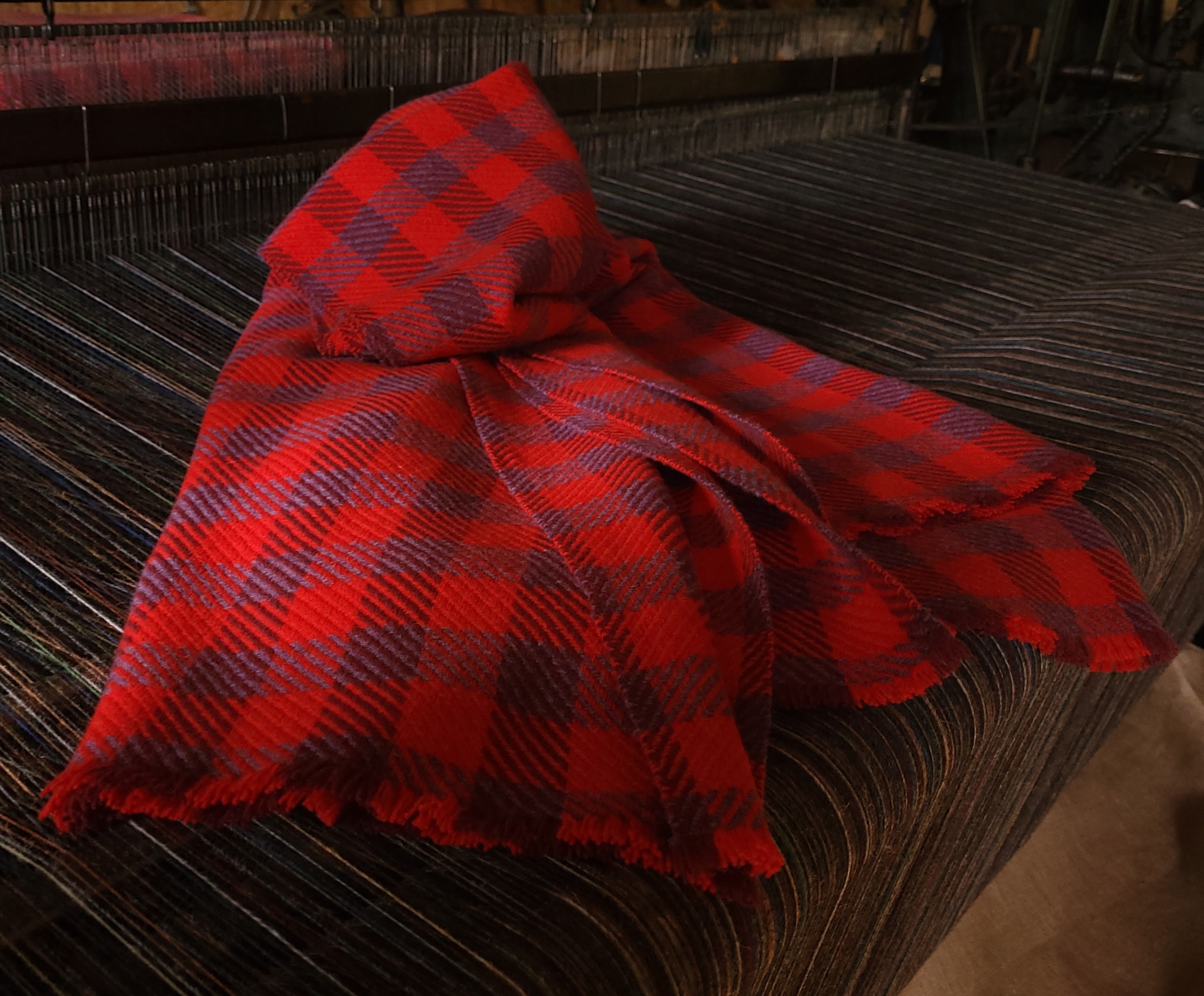 Red Check Lambswool Blanket in Tartan Red, Sangria and Culloden