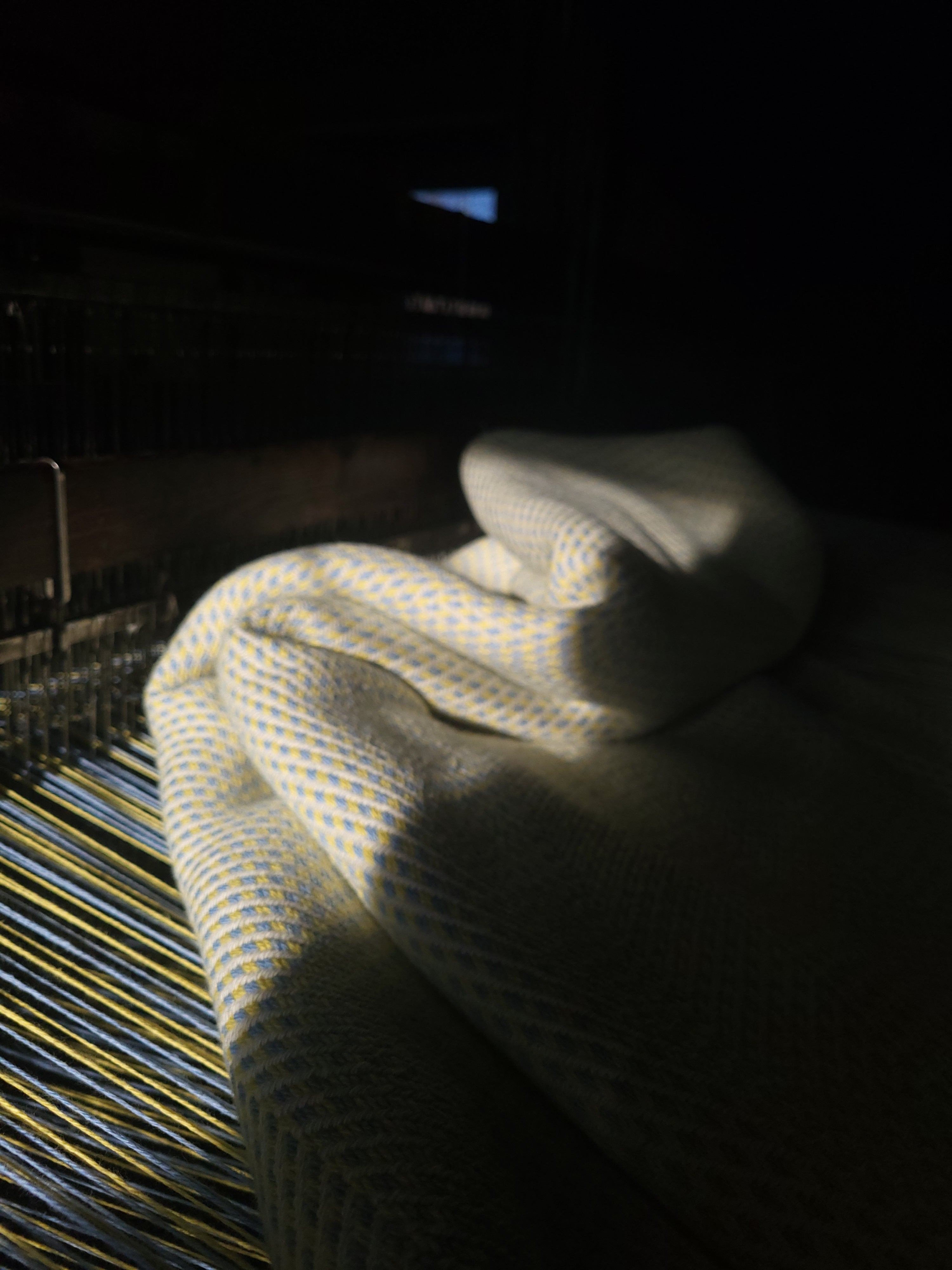 Lemon Chiffon, Blue and Natural White Organic Cotton Blanket