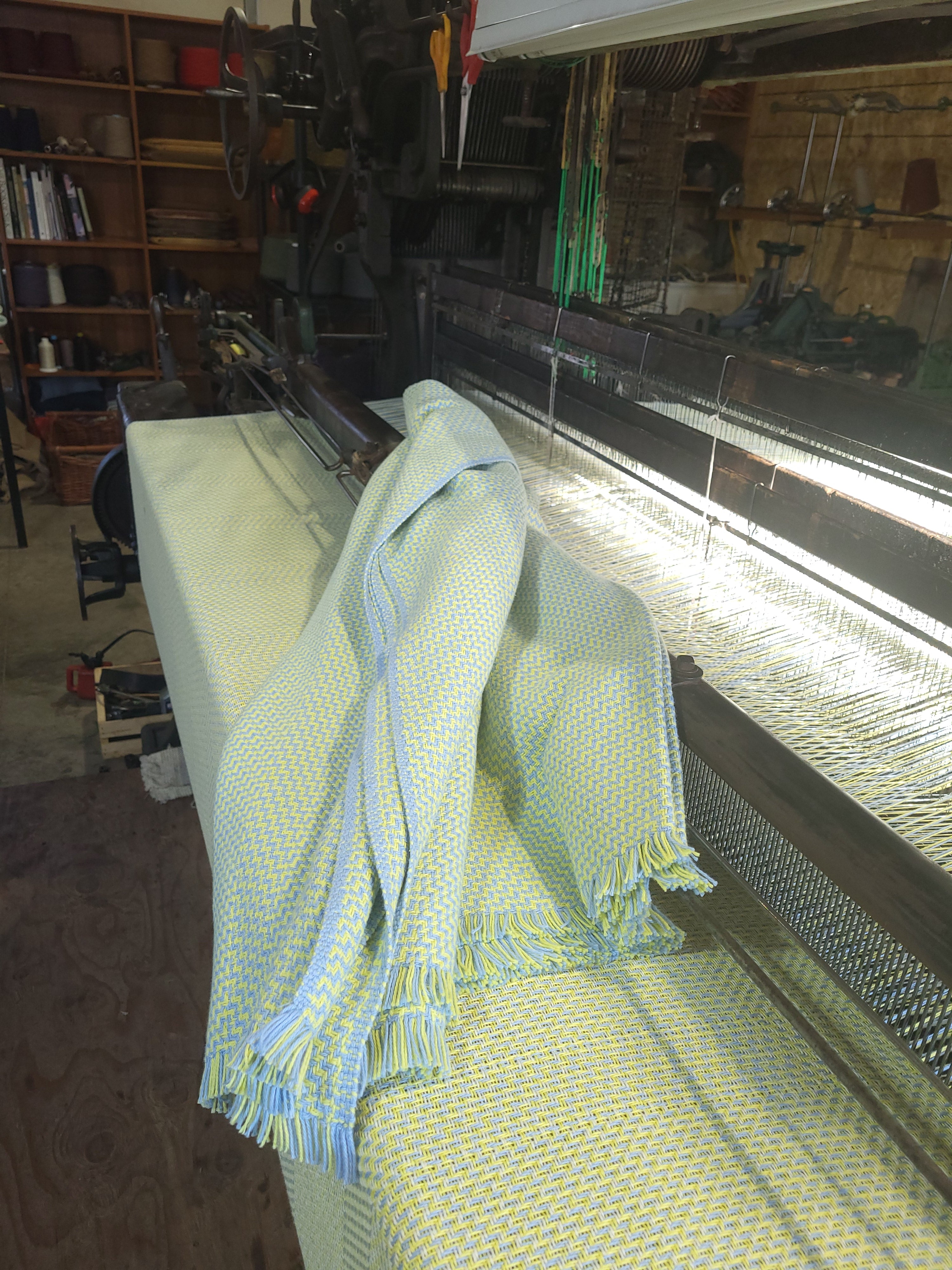 Lemon Chiffon and Blue Organic Cotton Blanket