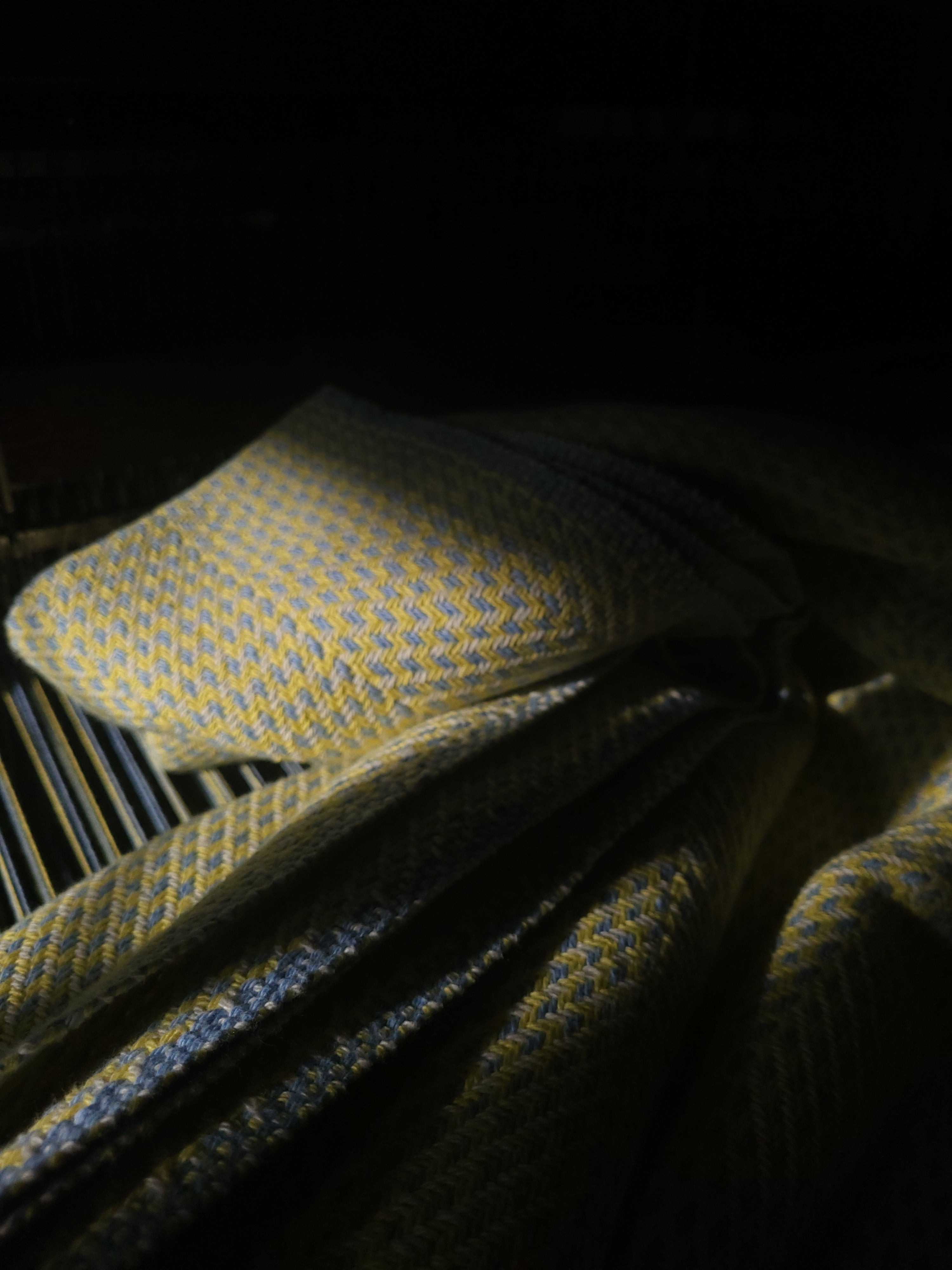 Lemon Chiffon and Blue with Lemon and Natural White Organic Cotton Blanket