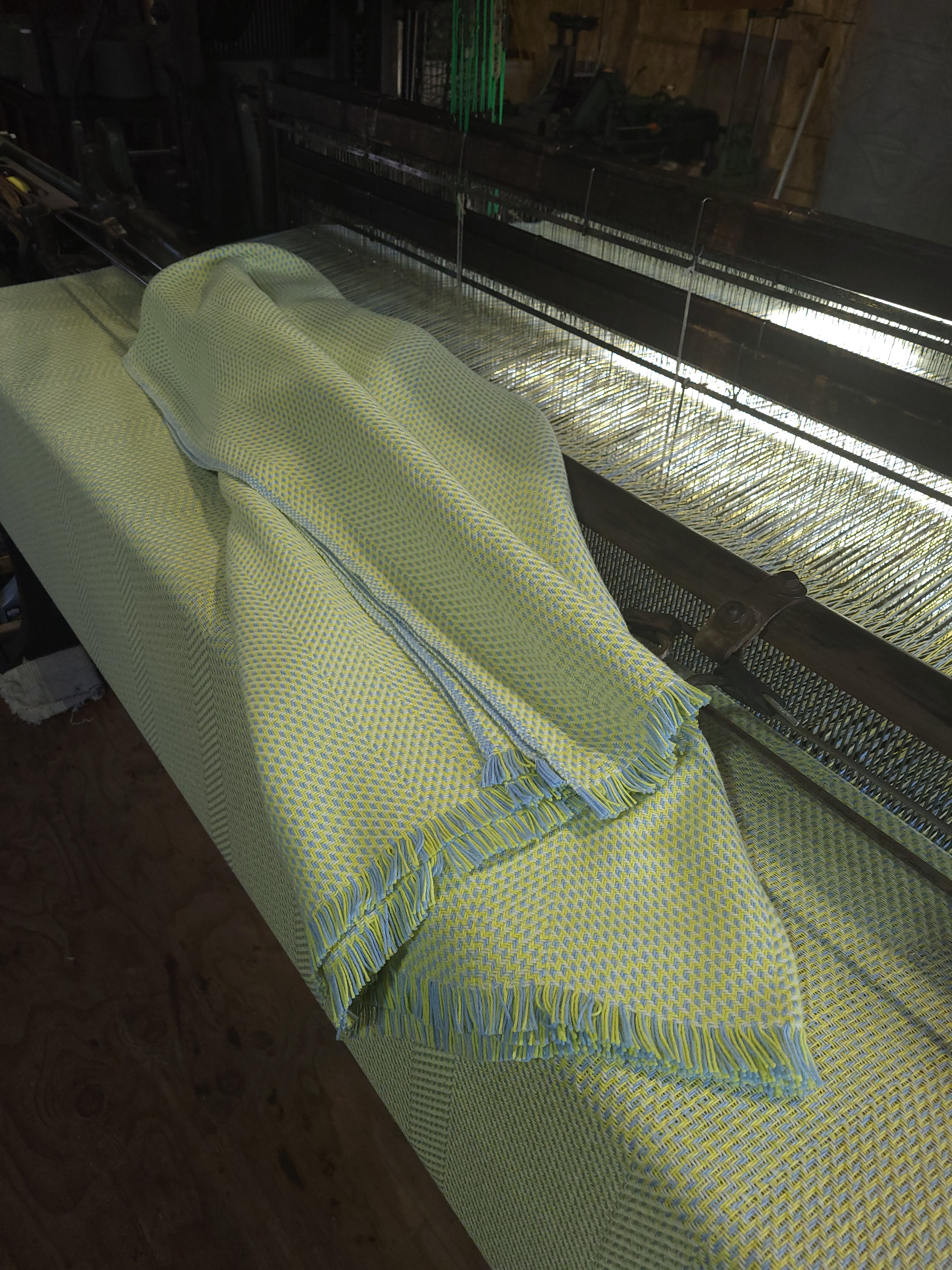 Lemon Chiffon and Blue with Lemon and Natural White Organic Cotton Blanket