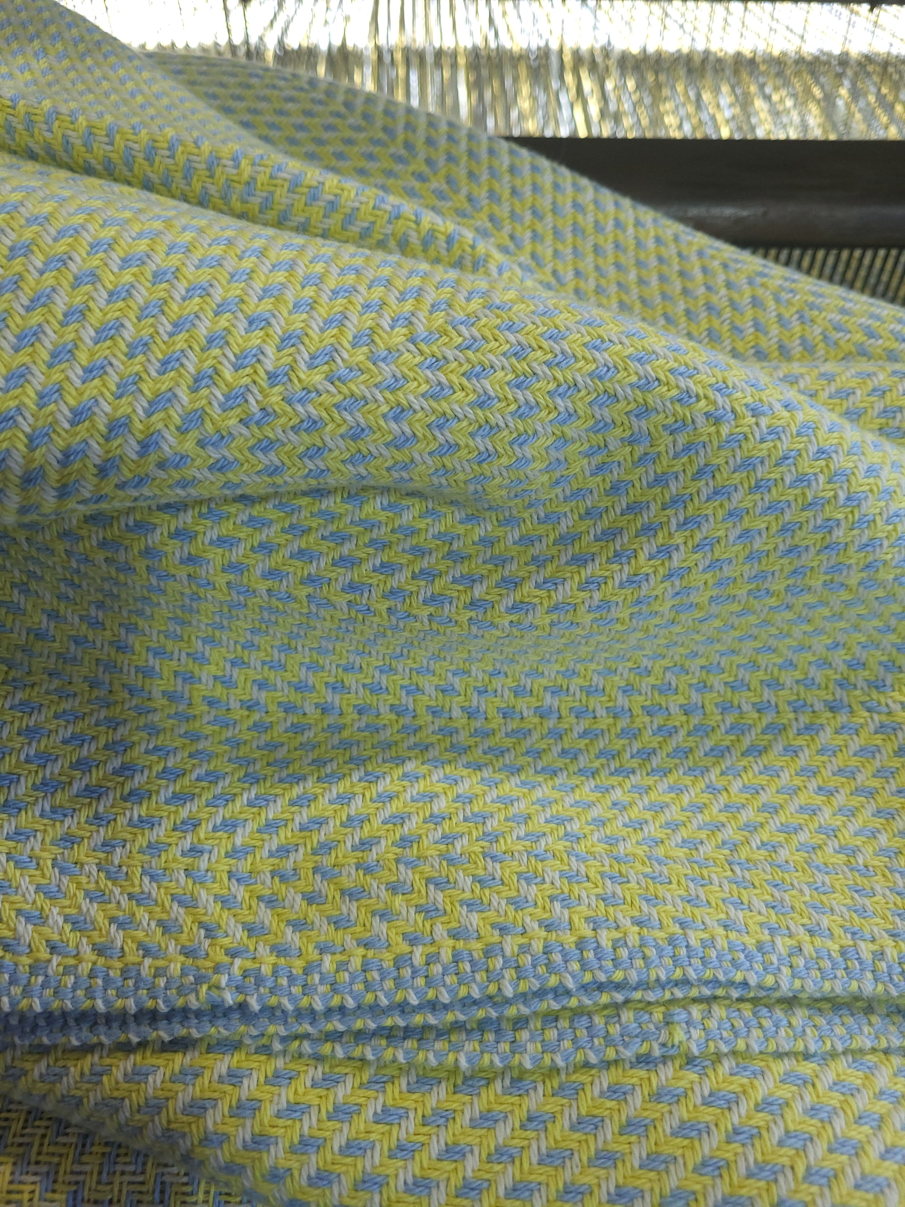 Lemon Chiffon and Blue with Lemon and Natural White Organic Cotton Blanket