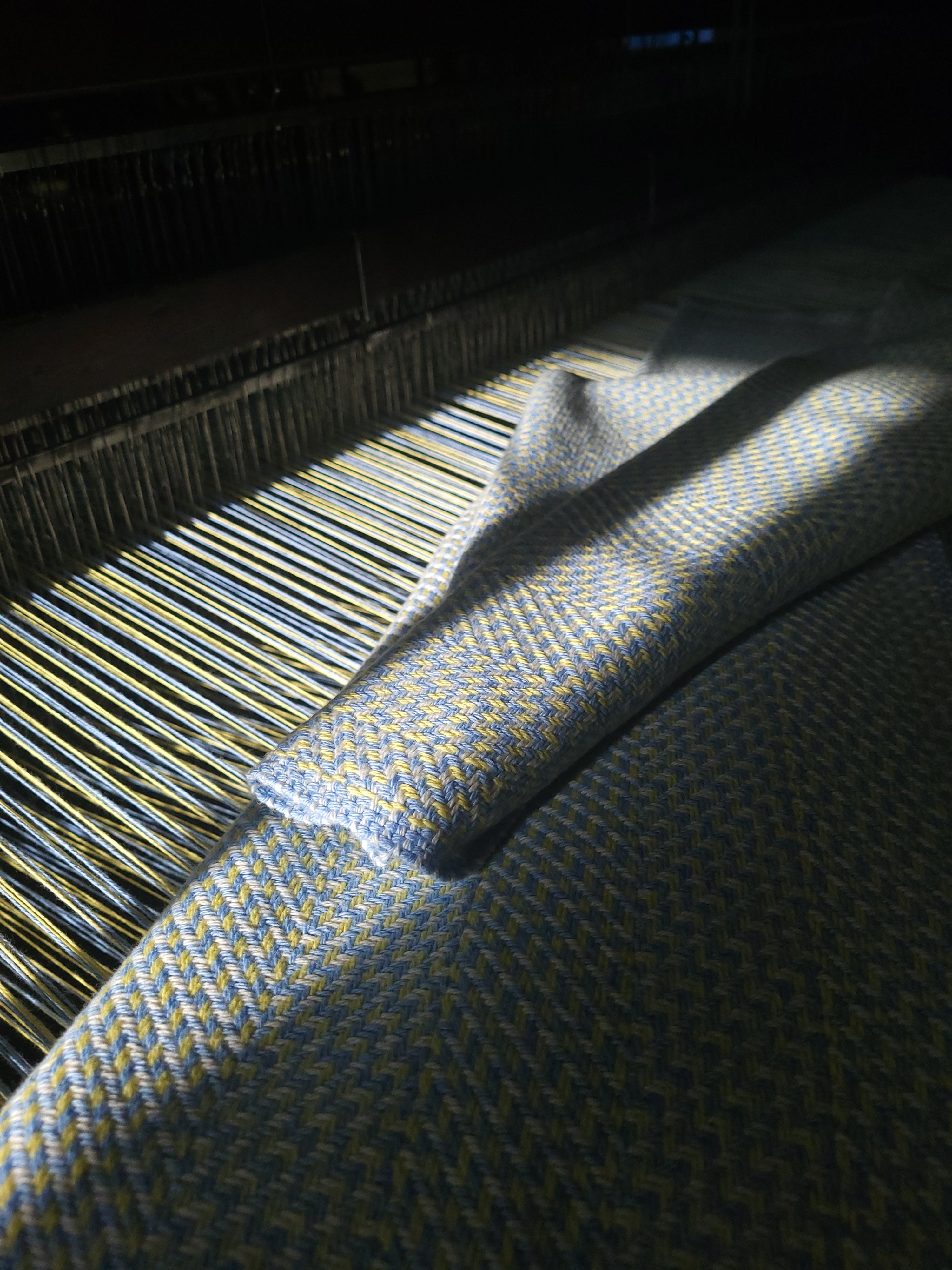 Lemon Chiffon and Blue with Blue and Natural White Organic Cotton Blanket