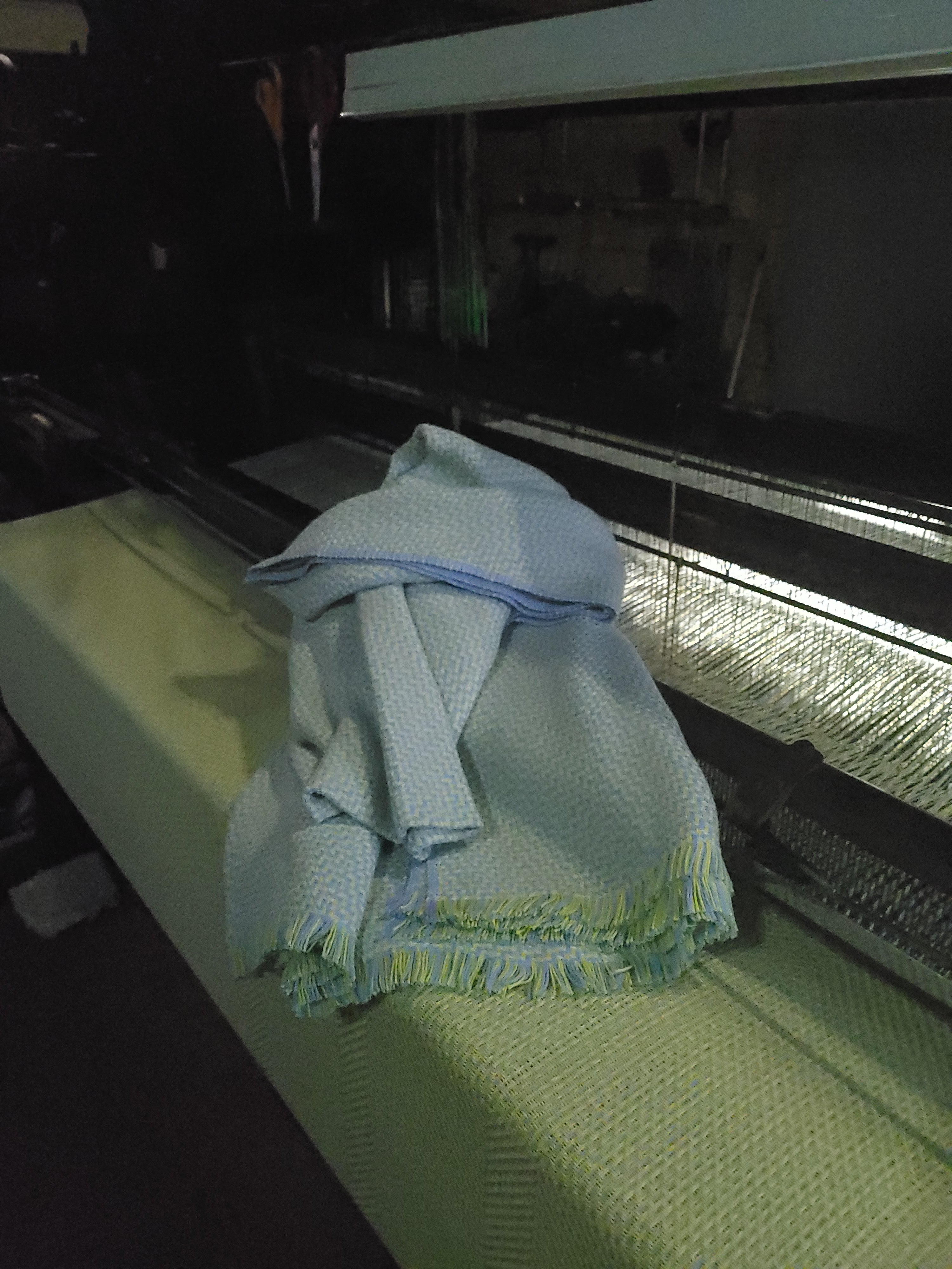 Lemon Chiffon and Blue with Blue and Natural White Organic Cotton Blanket