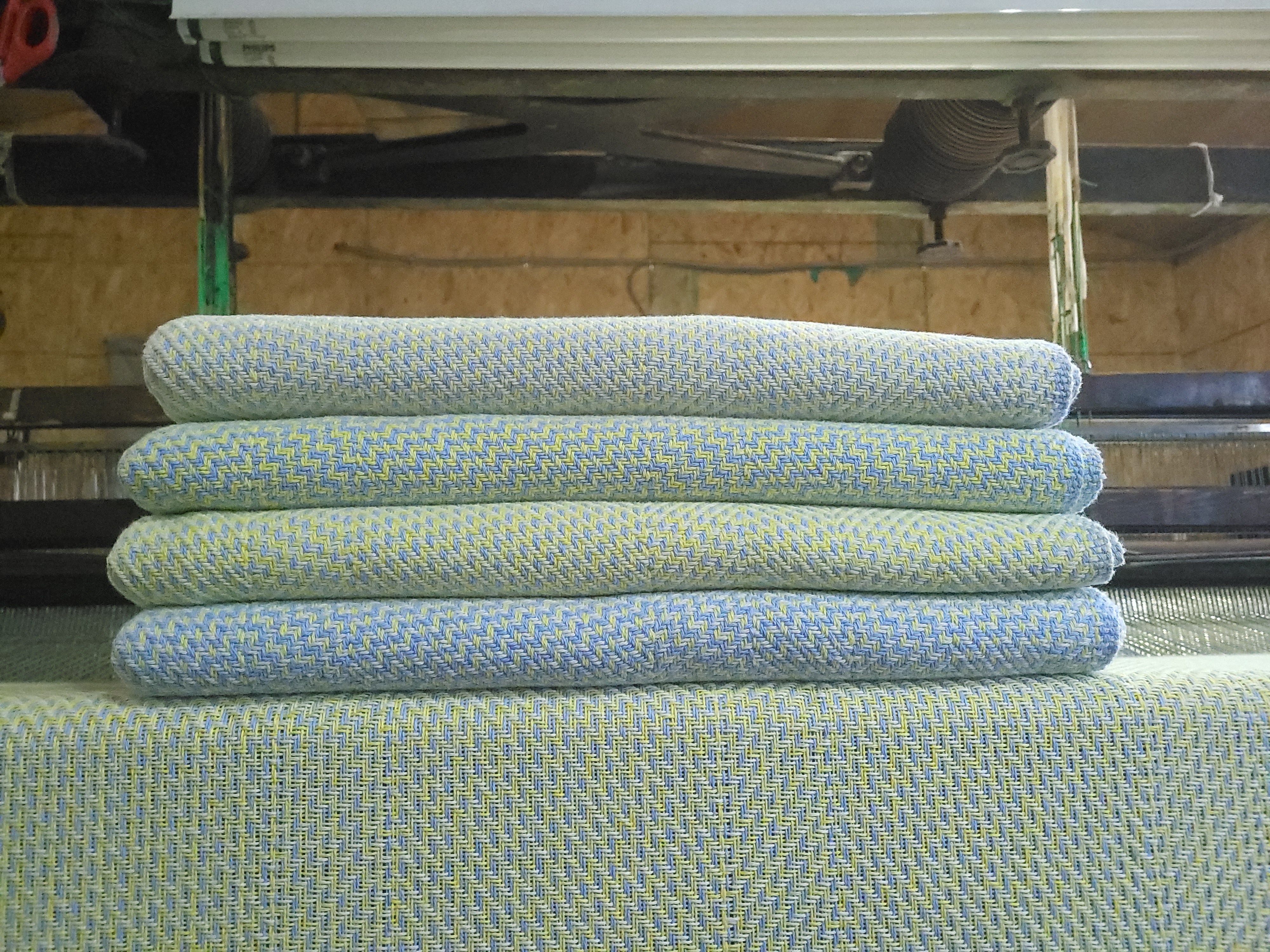 Lemon Chiffon and Blue with Lemon and Natural White Organic Cotton Blanket