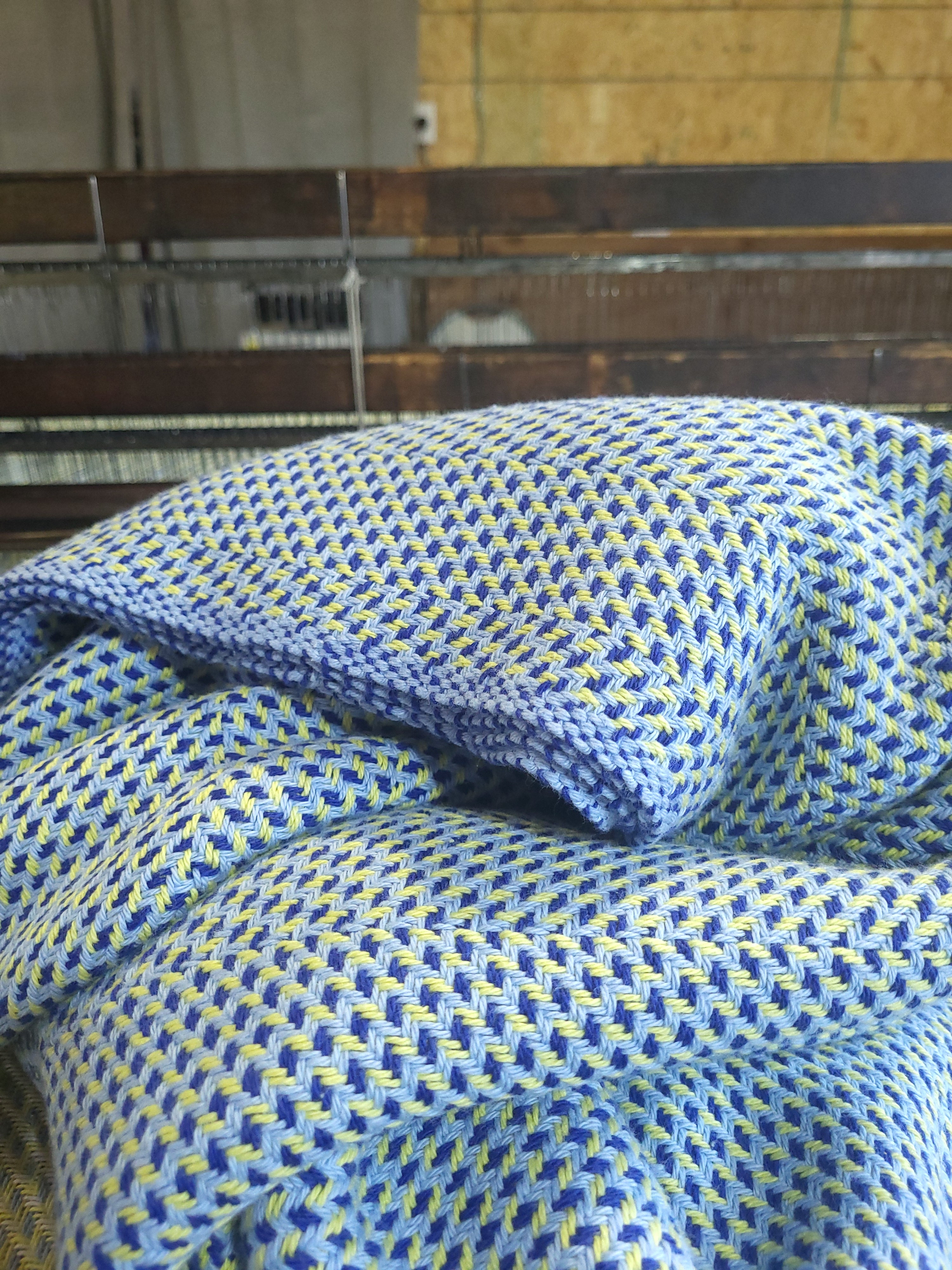 Lemon Chiffon and Blue Warp with Royal Blue and Light Blue Weft