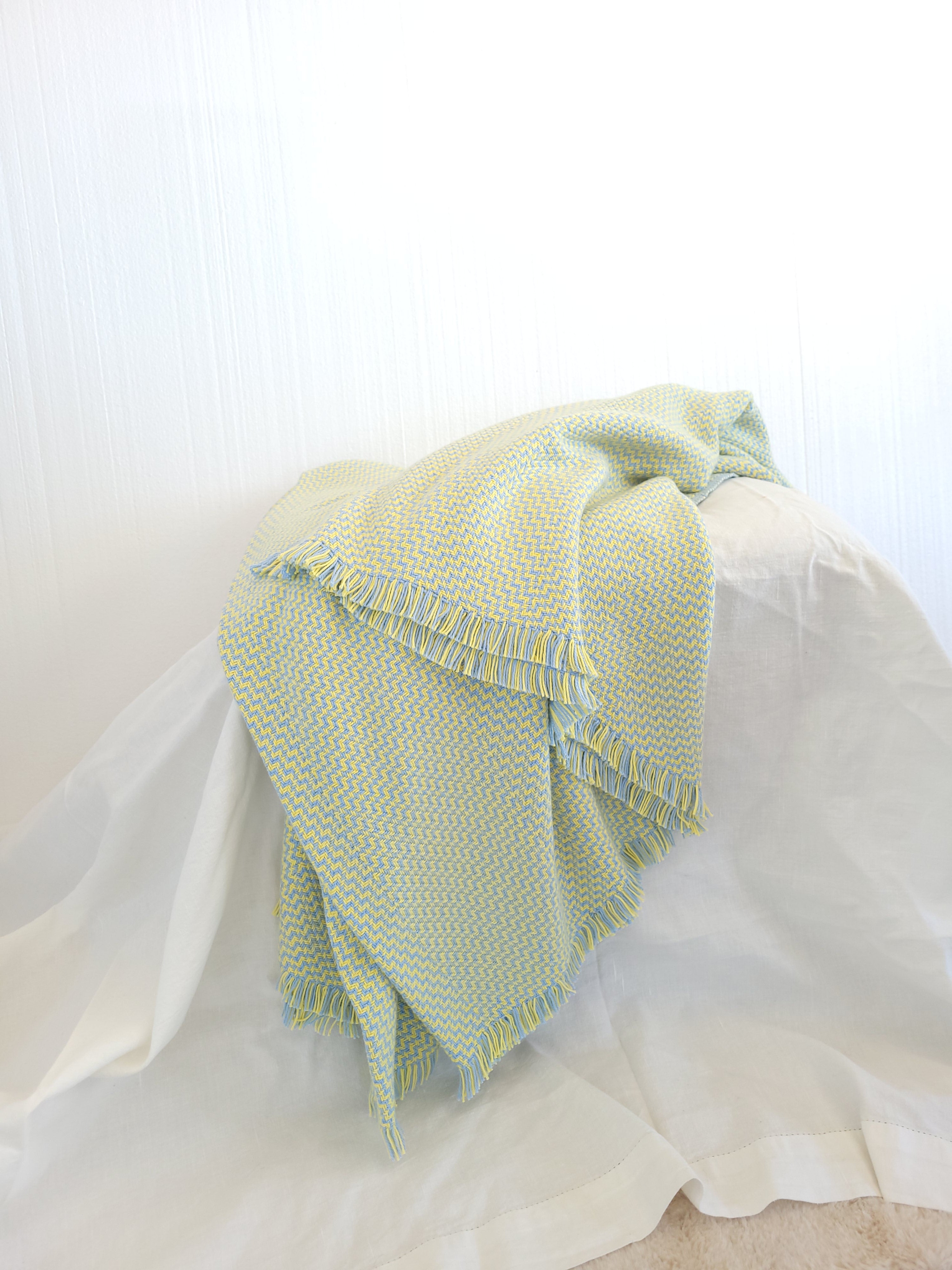 Lemon Chiffon and Blue Organic Cotton Blanket