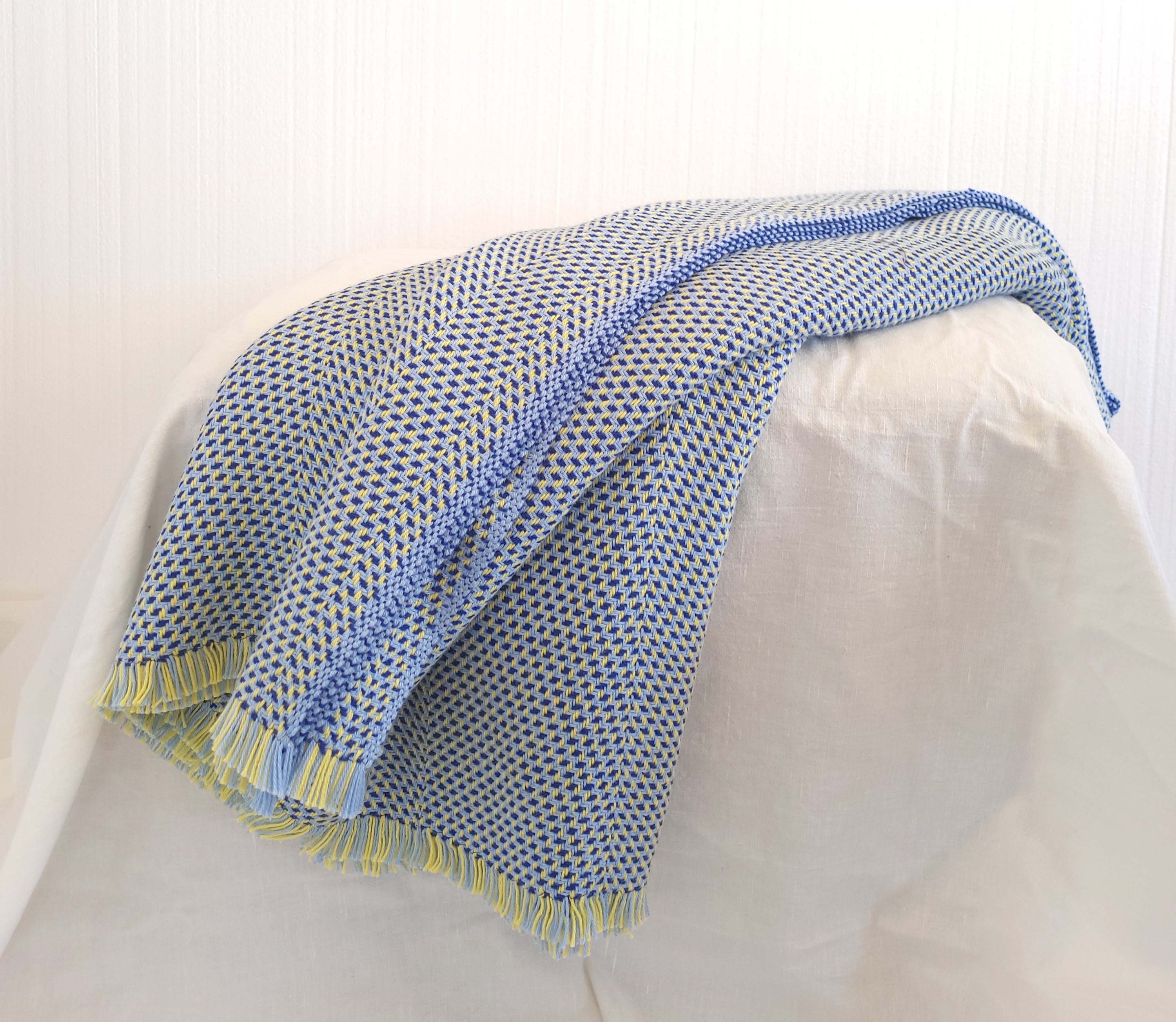 Lemon Chiffon and Blue Warp with Royal Blue and Light Blue Weft