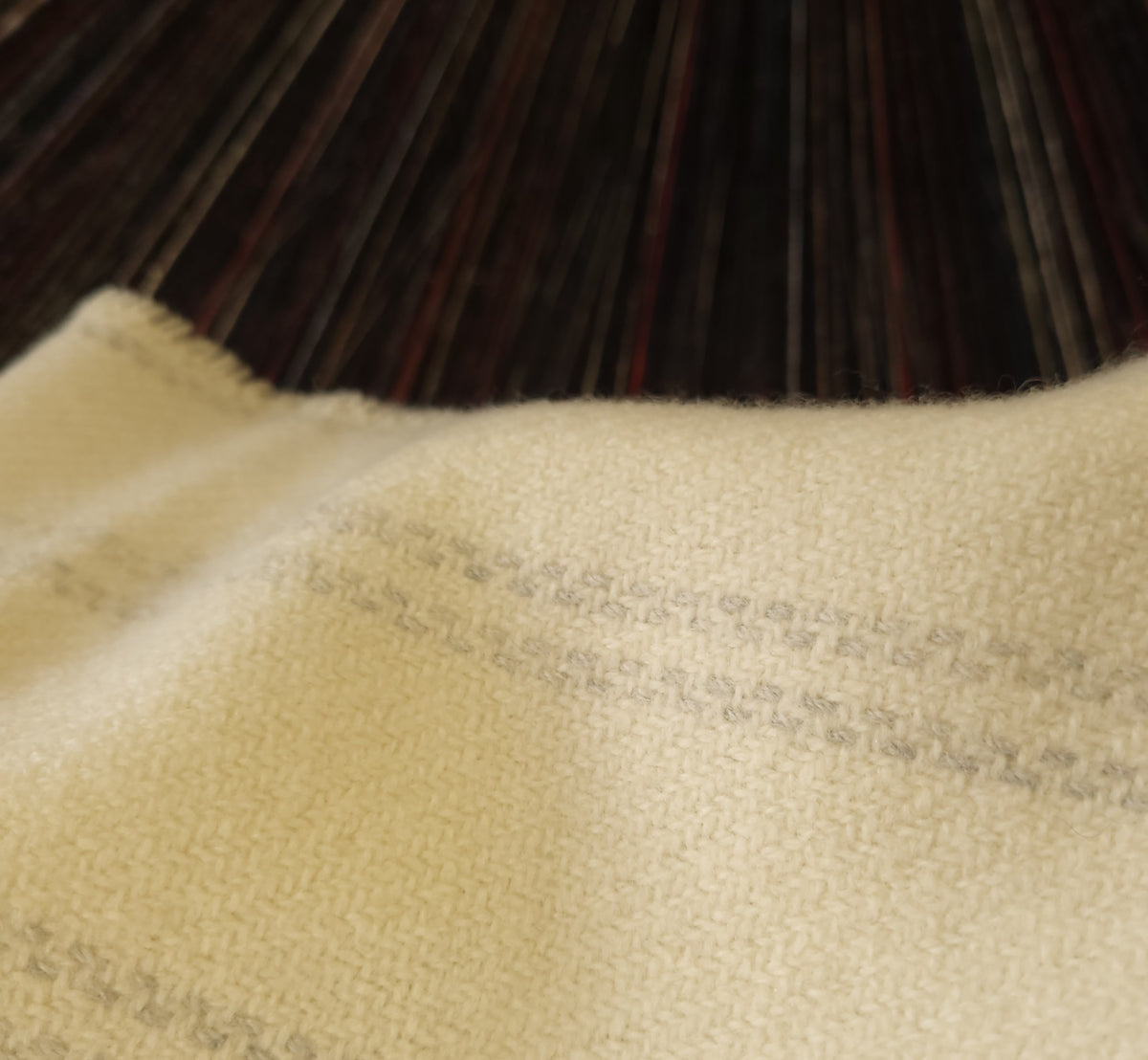 Cream, Ecru with Grey Stripe Super Fine Geelong Lambswool Scarf
