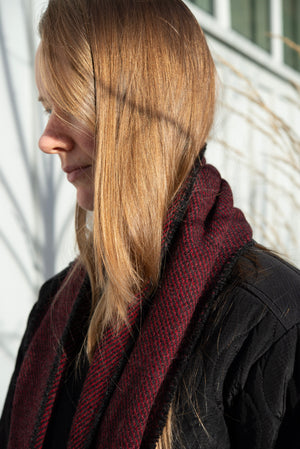 Cranberry and Charcoal Lambswool Scarf