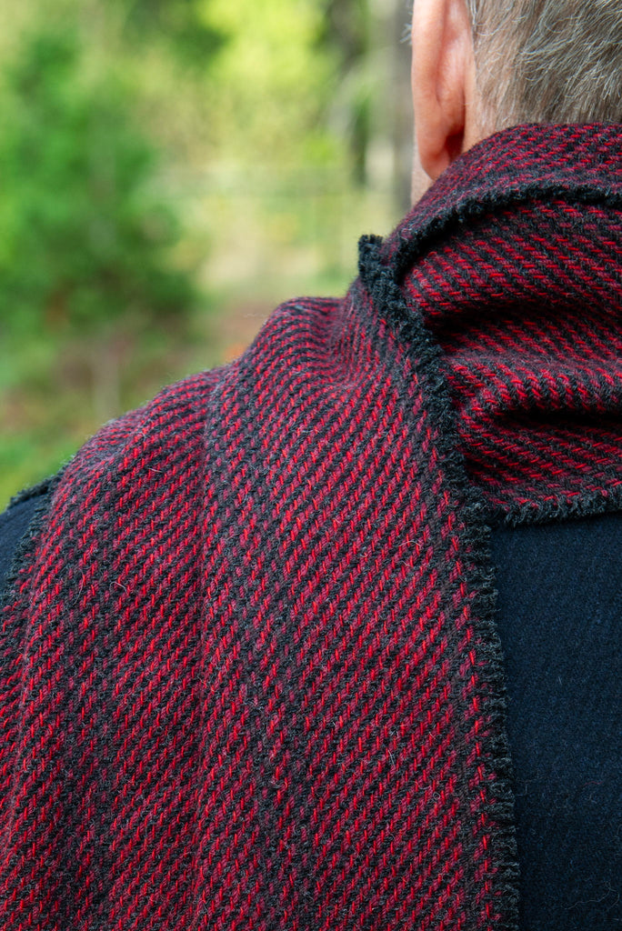 Cranberry with Charcoal Stripe Lambswool Scarf