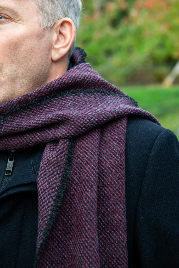 Plum Cranberry and Charcoal Lambswool Scarf