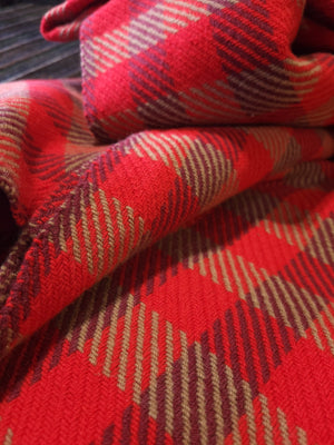 Red Check Lambswool Blanket in Tartan Red, Sangria and Light Beige